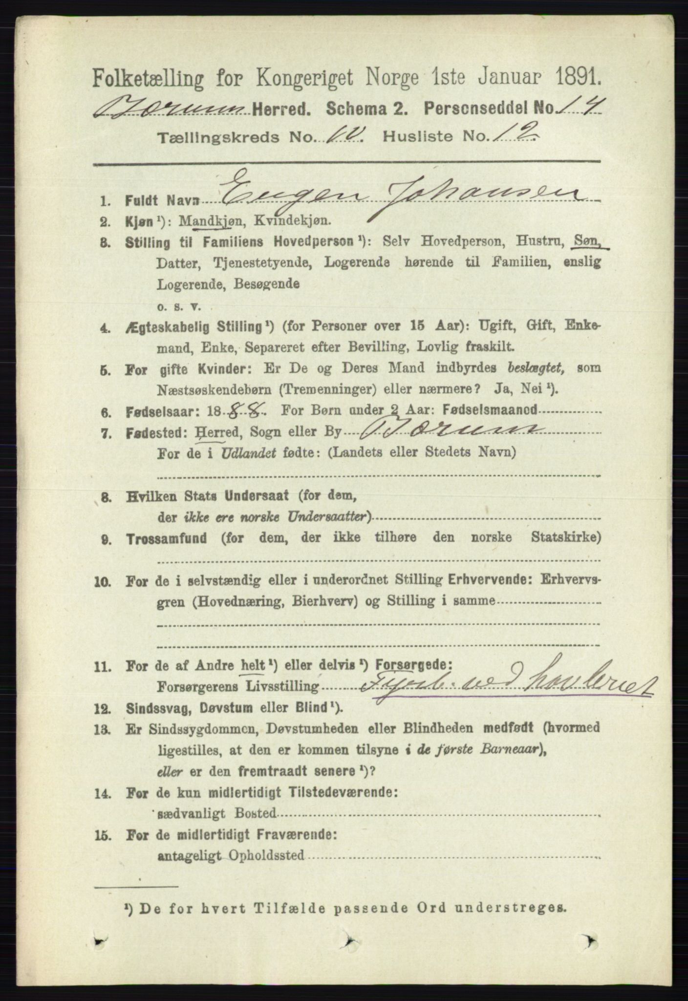 RA, 1891 census for 0219 Bærum, 1891, p. 6523