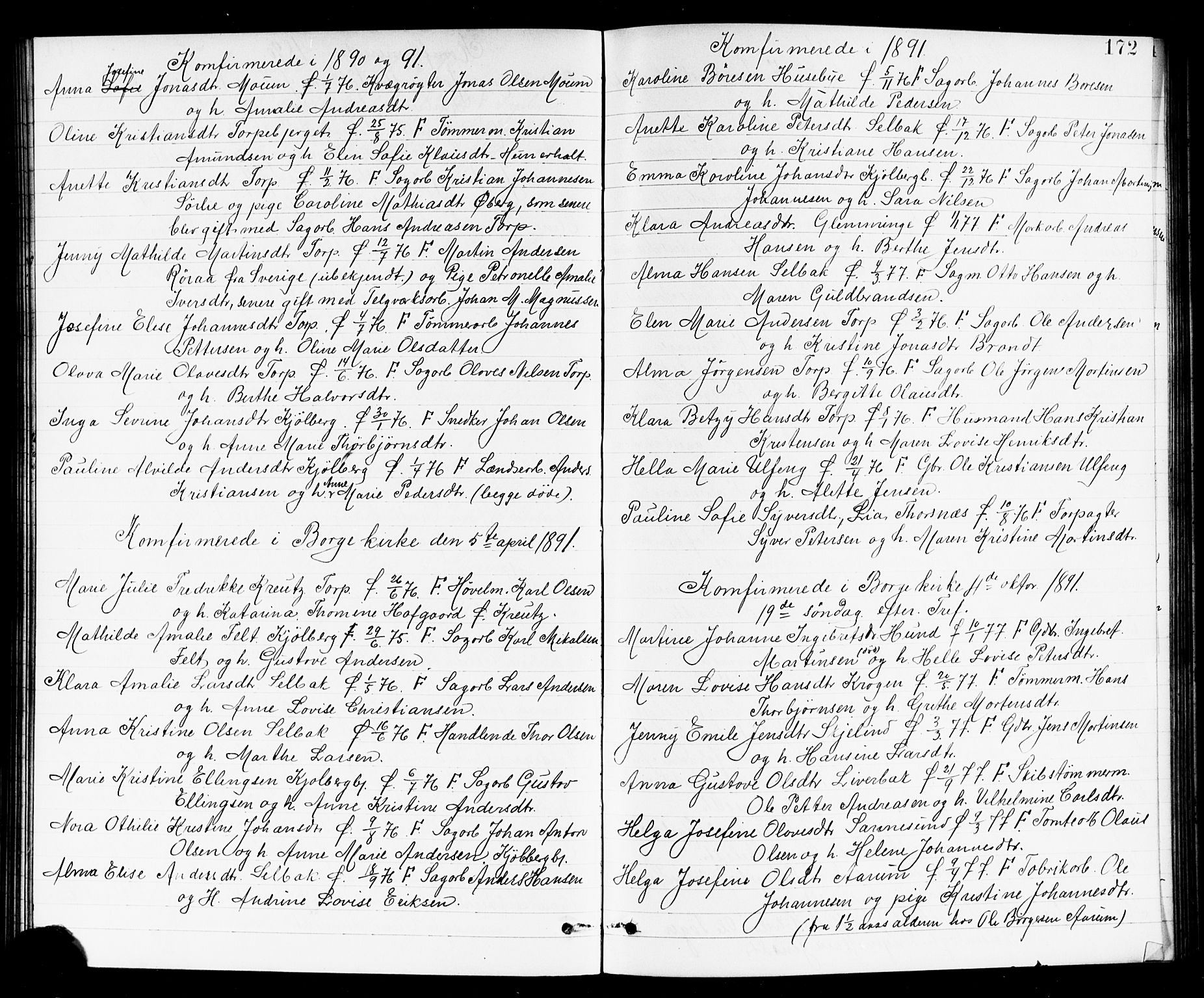 Borge prestekontor Kirkebøker, SAO/A-10903/G/Ga/L0002: Parish register (copy) no. I 2, 1875-1923, p. 172