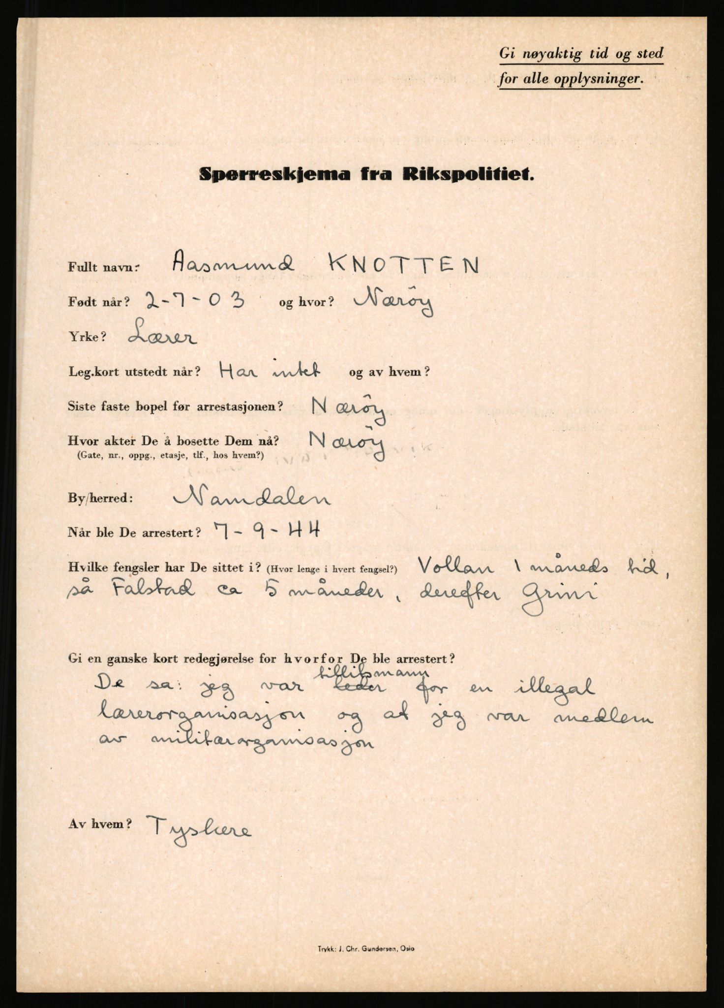 Rikspolitisjefen, AV/RA-S-1560/L/L0009: Karlsen, Aksel Emanuel - Kristiansen, Øivind Vetre, 1940-1945, p. 511