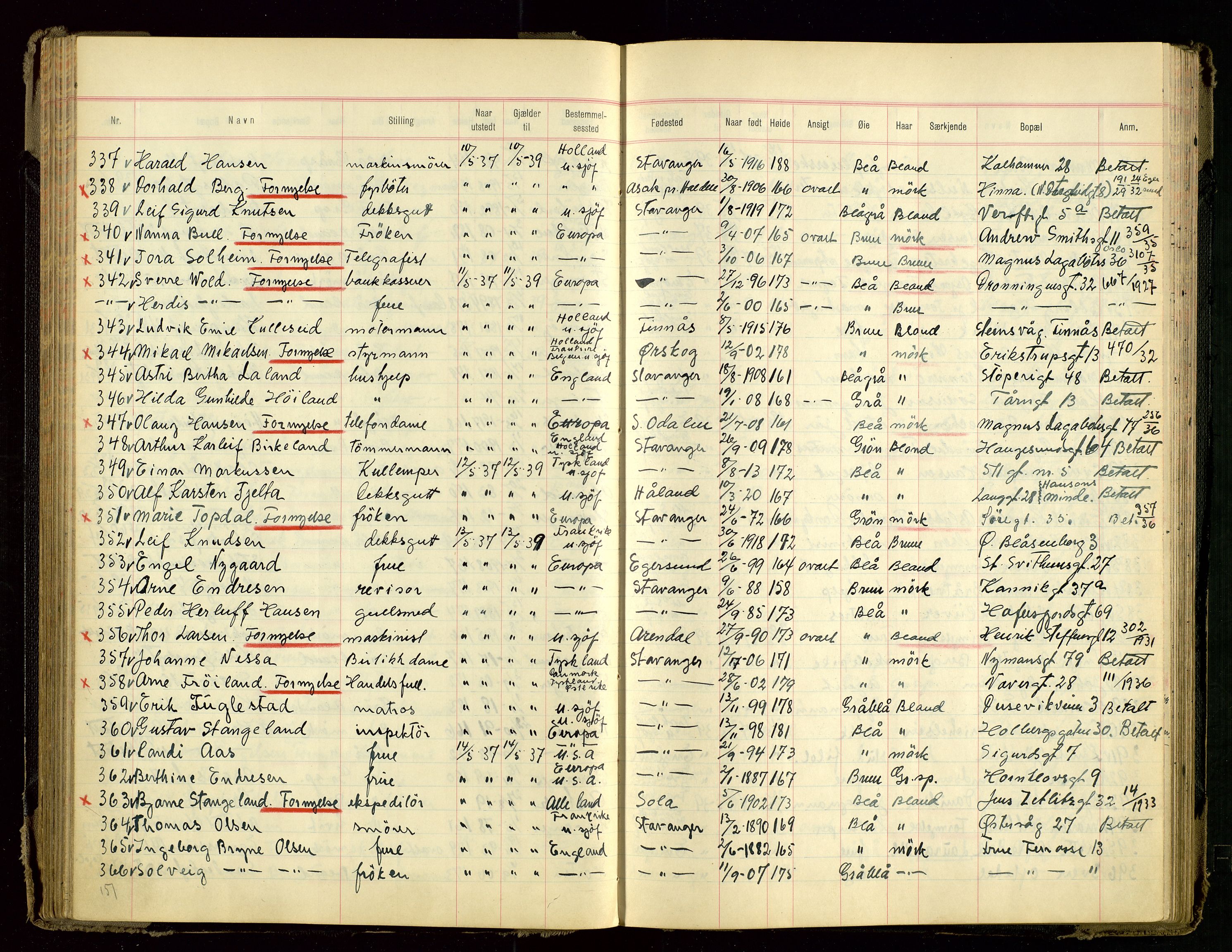 Stavanger politikammer, AV/SAST-A-100361/001/H/Hc/Hcd/Hcdb/L0001: "Passprotokoll", 1935-1939, p. 80