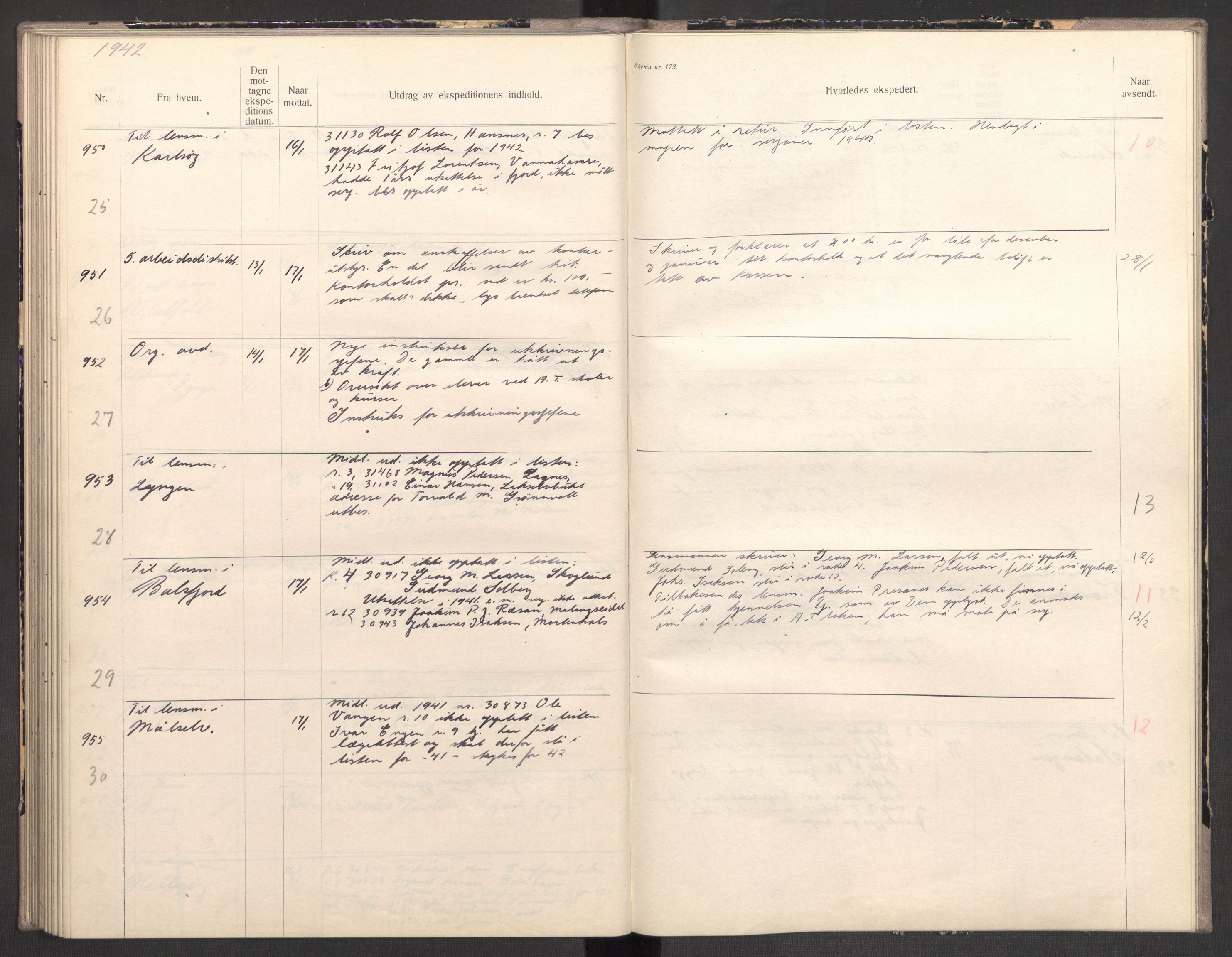 Norges arbeidstjeneste, AV/RA-S-5014/C/Ca/L0001: Journal for utskrivning Nordland og Troms, 1940-1942, p. 151