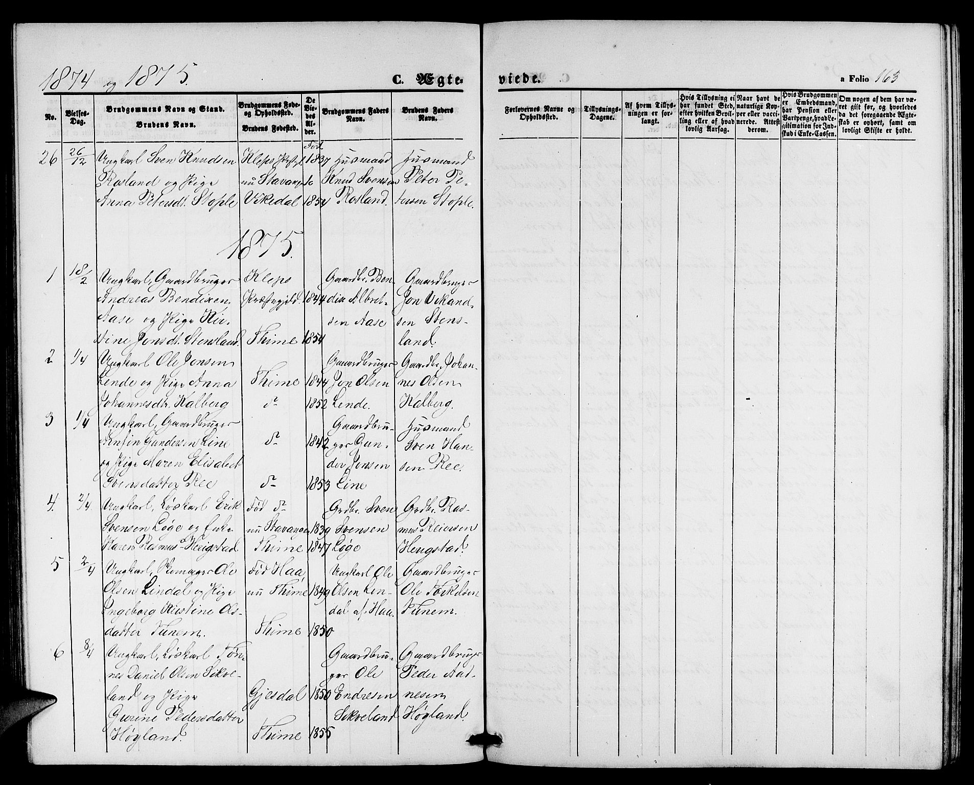 Lye sokneprestkontor, AV/SAST-A-101794/001/30BB/L0004: Parish register (copy) no. B 4, 1868-1878, p. 163