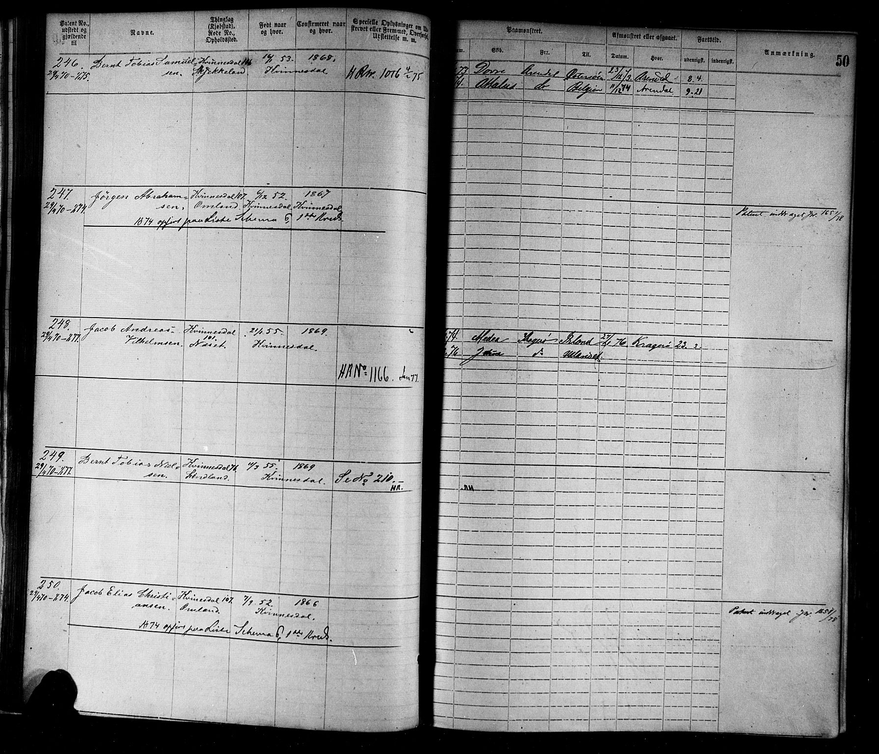 Flekkefjord mønstringskrets, SAK/2031-0018/F/Fa/L0002: Annotasjonsrulle nr 1-1920 med register, N-2, 1870-1891, p. 70