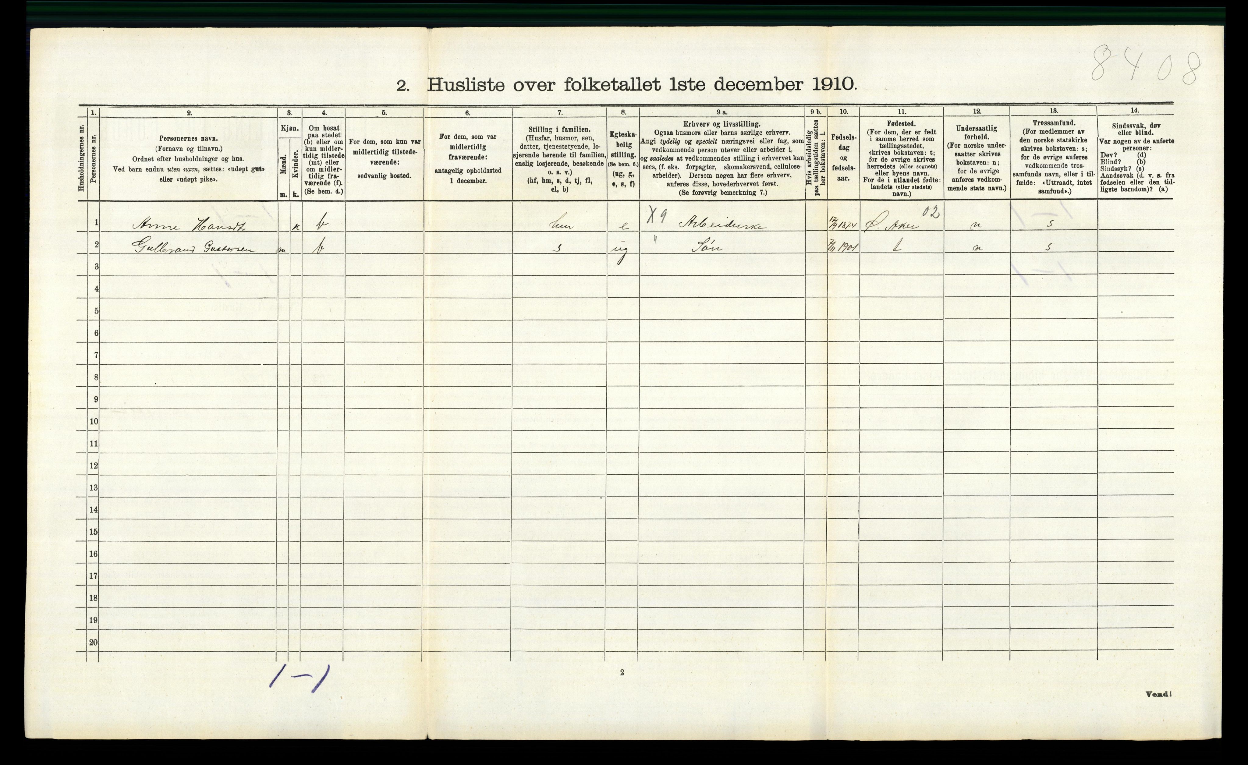 RA, 1910 census for Nannestad, 1910, p. 330