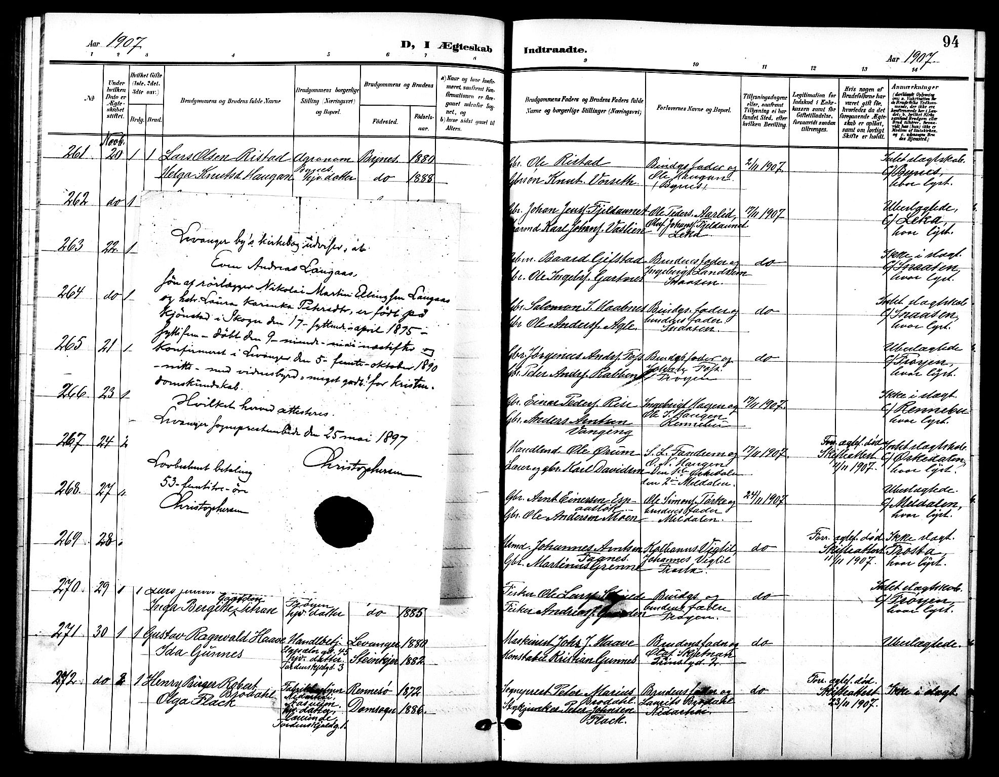 Ministerialprotokoller, klokkerbøker og fødselsregistre - Sør-Trøndelag, SAT/A-1456/601/L0095: Parish register (copy) no. 601C13, 1902-1911, p. 94