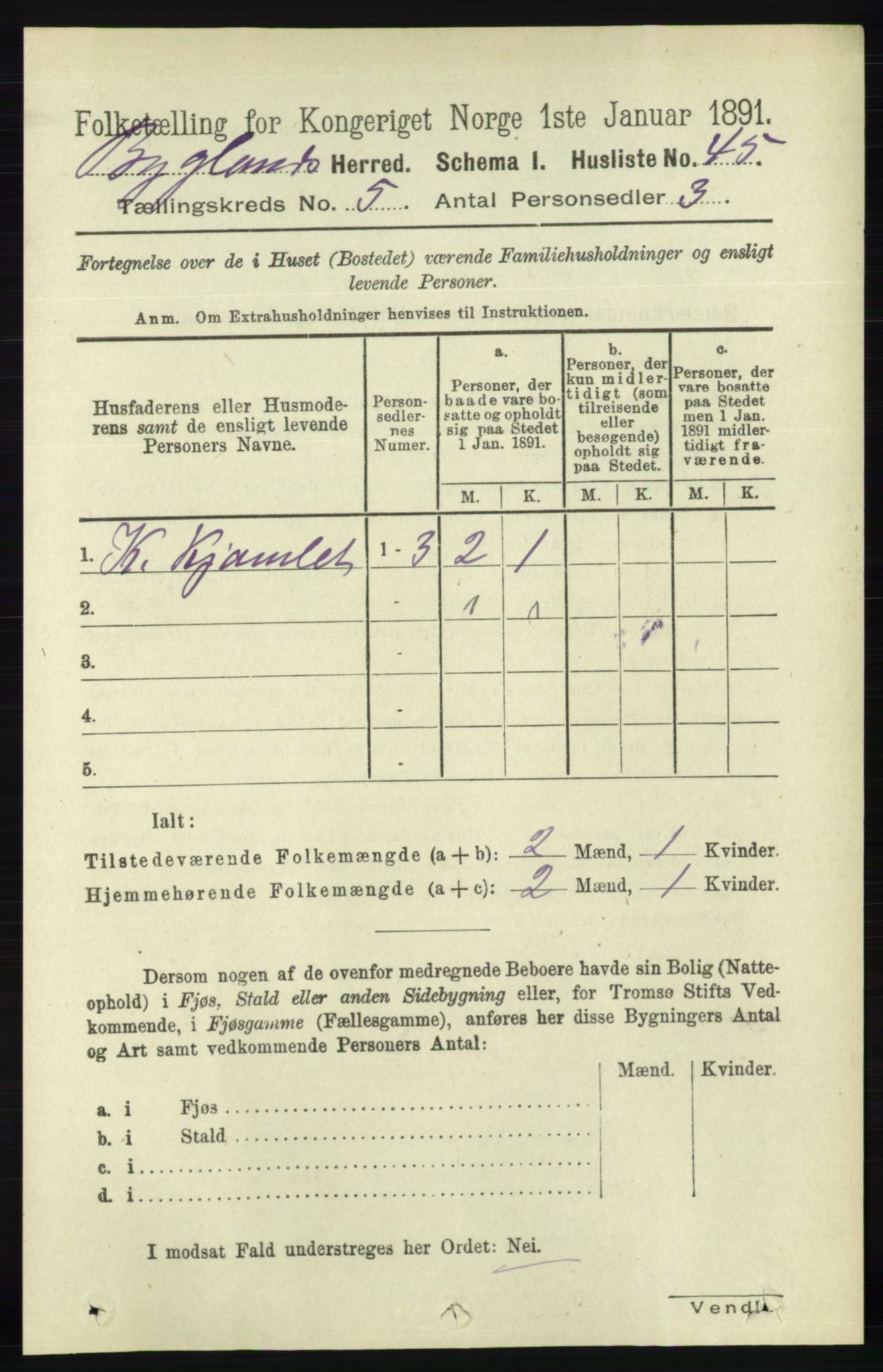 RA, 1891 census for 0938 Bygland, 1891, p. 1042