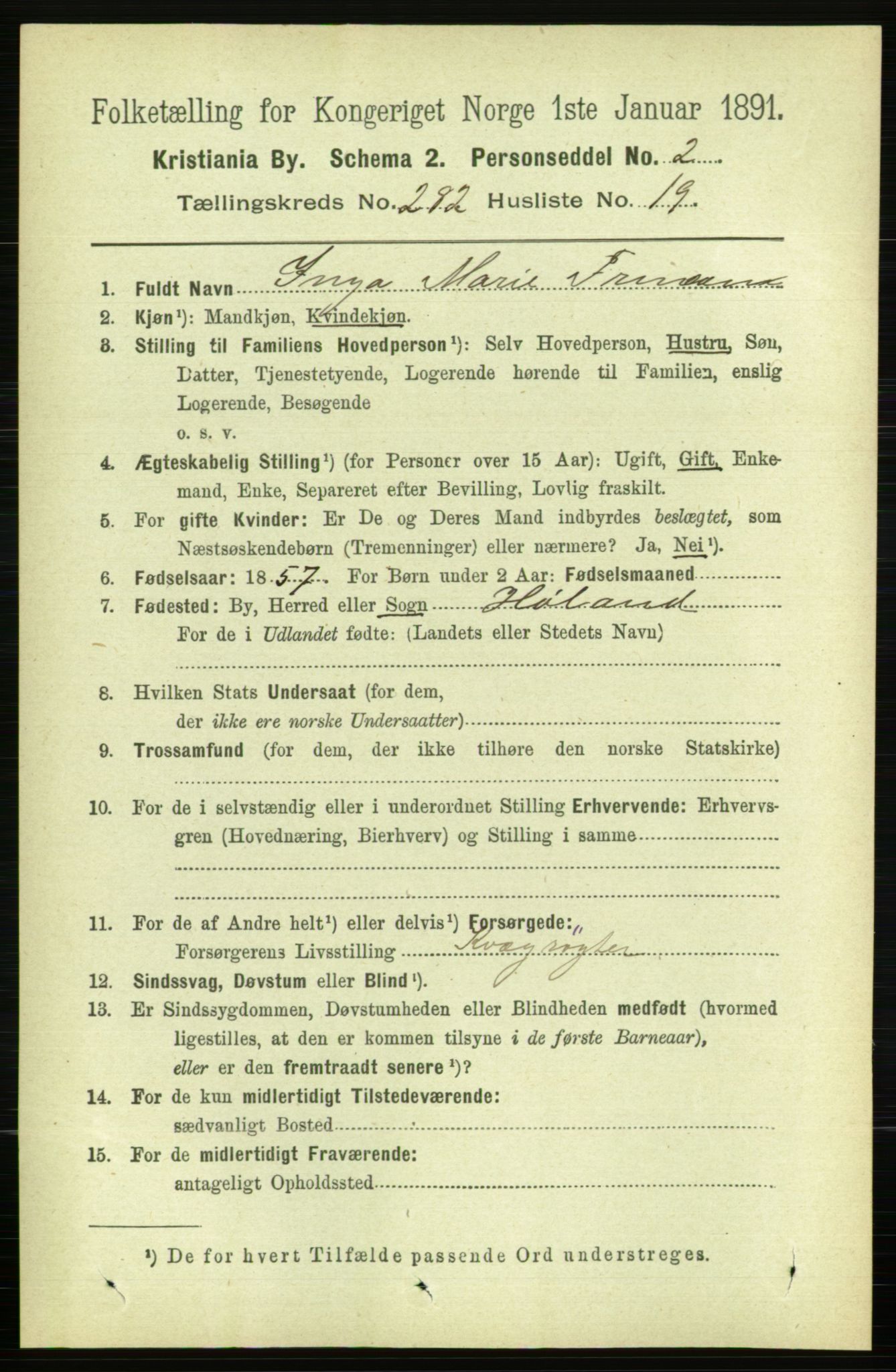 RA, 1891 census for 0301 Kristiania, 1891, p. 172288