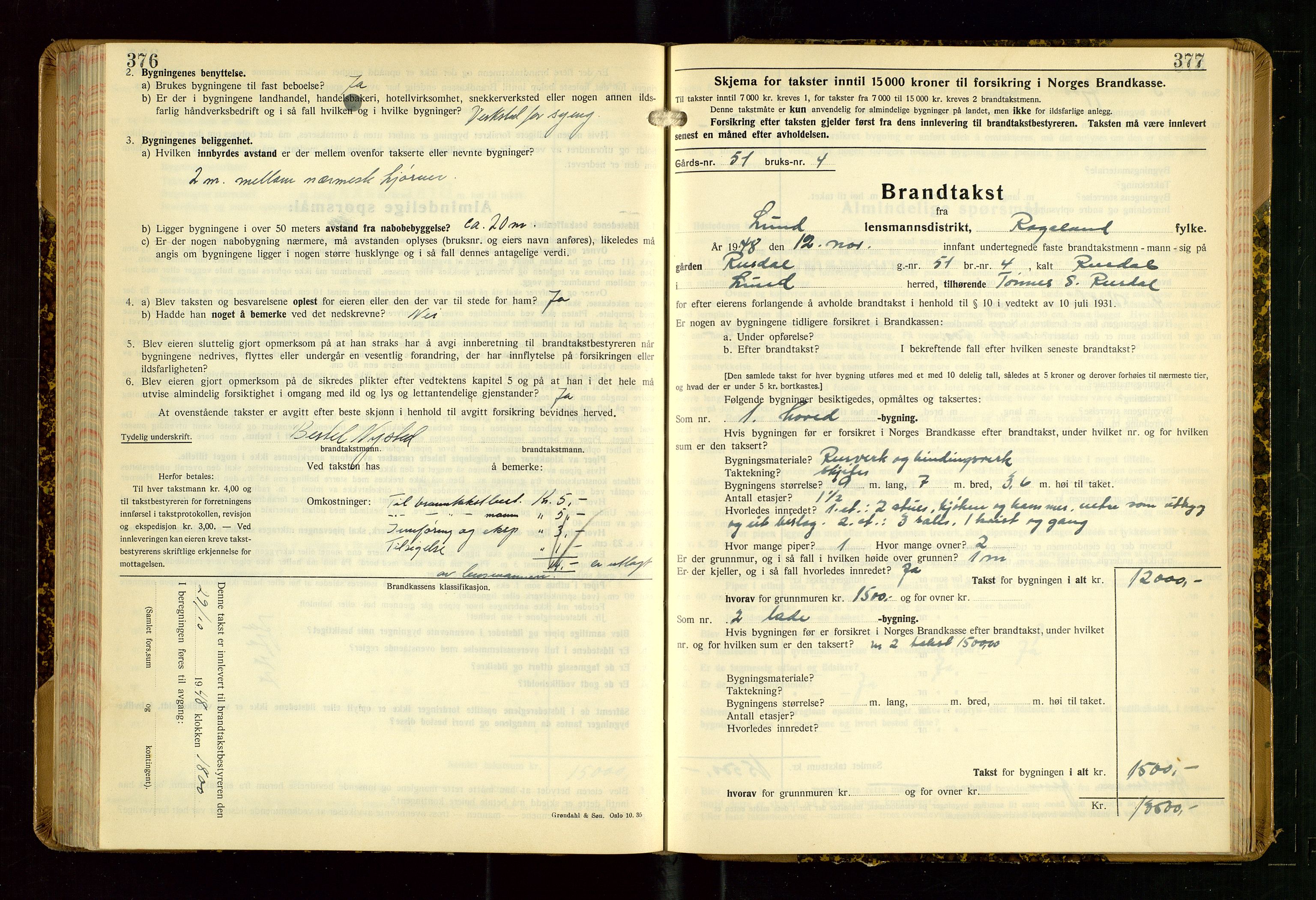 Lund lensmannskontor, AV/SAST-A-100303/Gob/L0006: "Brandtakstprotokoll", 1938-1951, p. 376-377