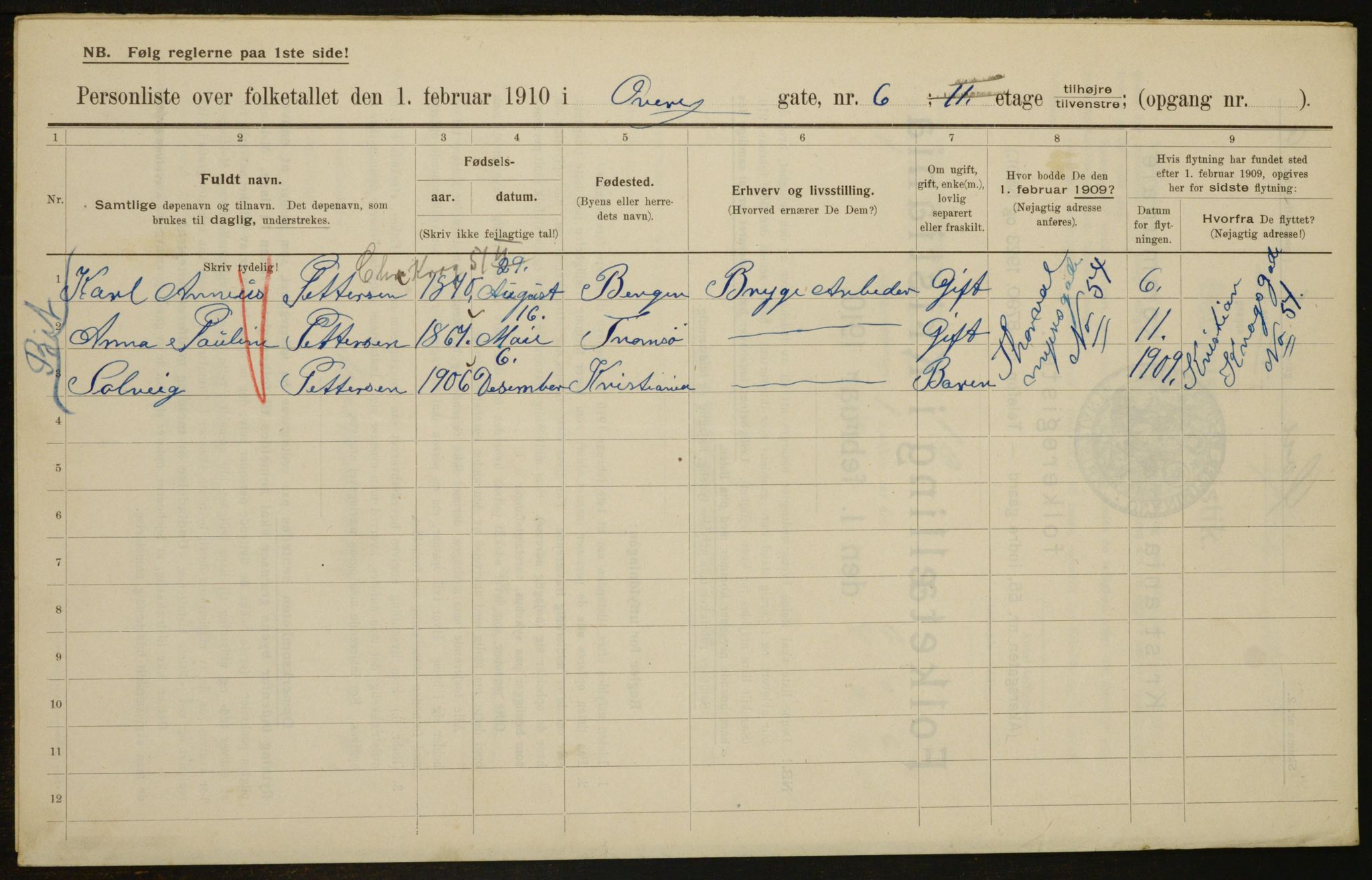 OBA, Municipal Census 1910 for Kristiania, 1910, p. 123099