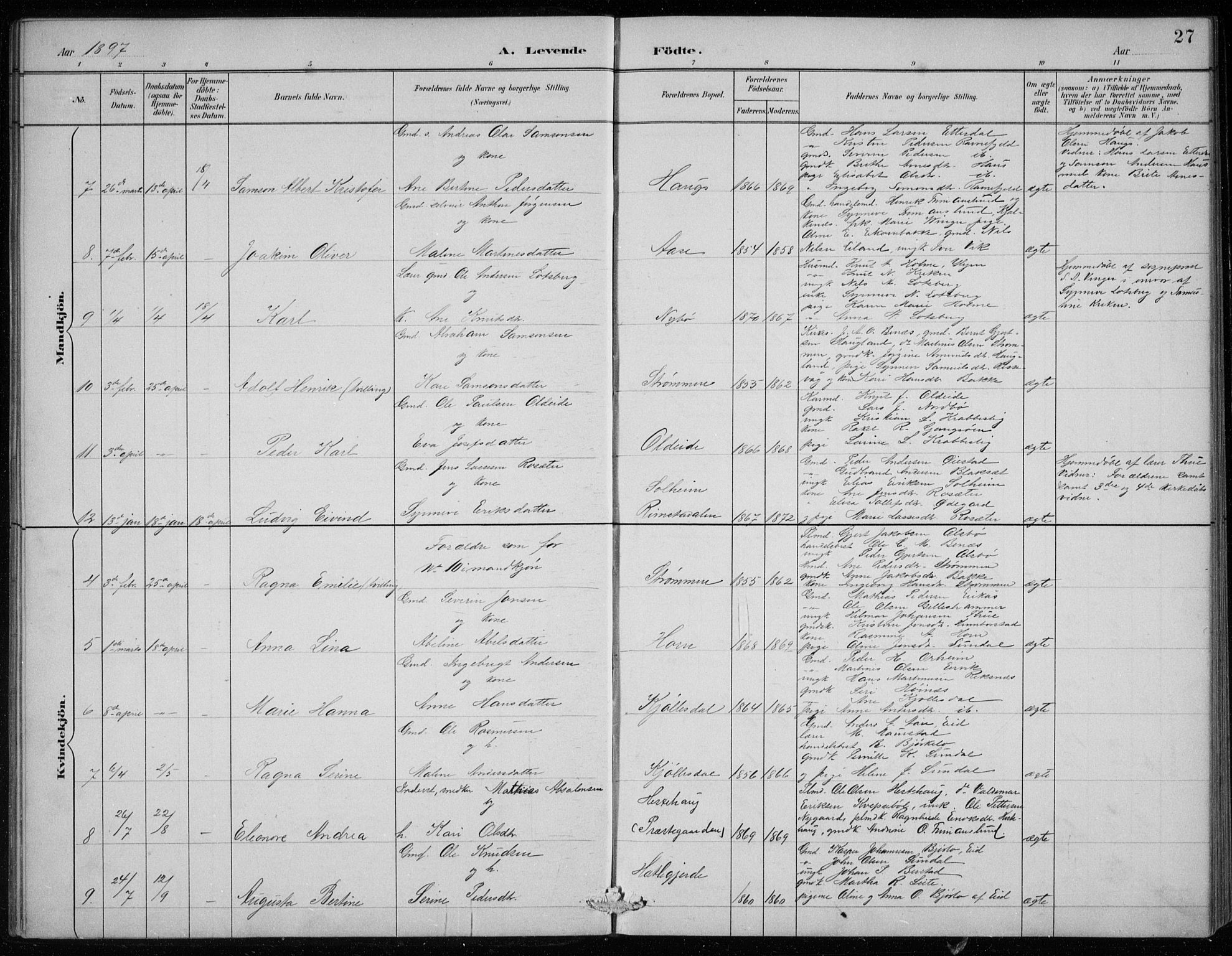 Davik sokneprestembete, SAB/A-79701/H/Hab/Haba/L0002: Parish register (copy) no. A 2, 1890-1911, p. 27