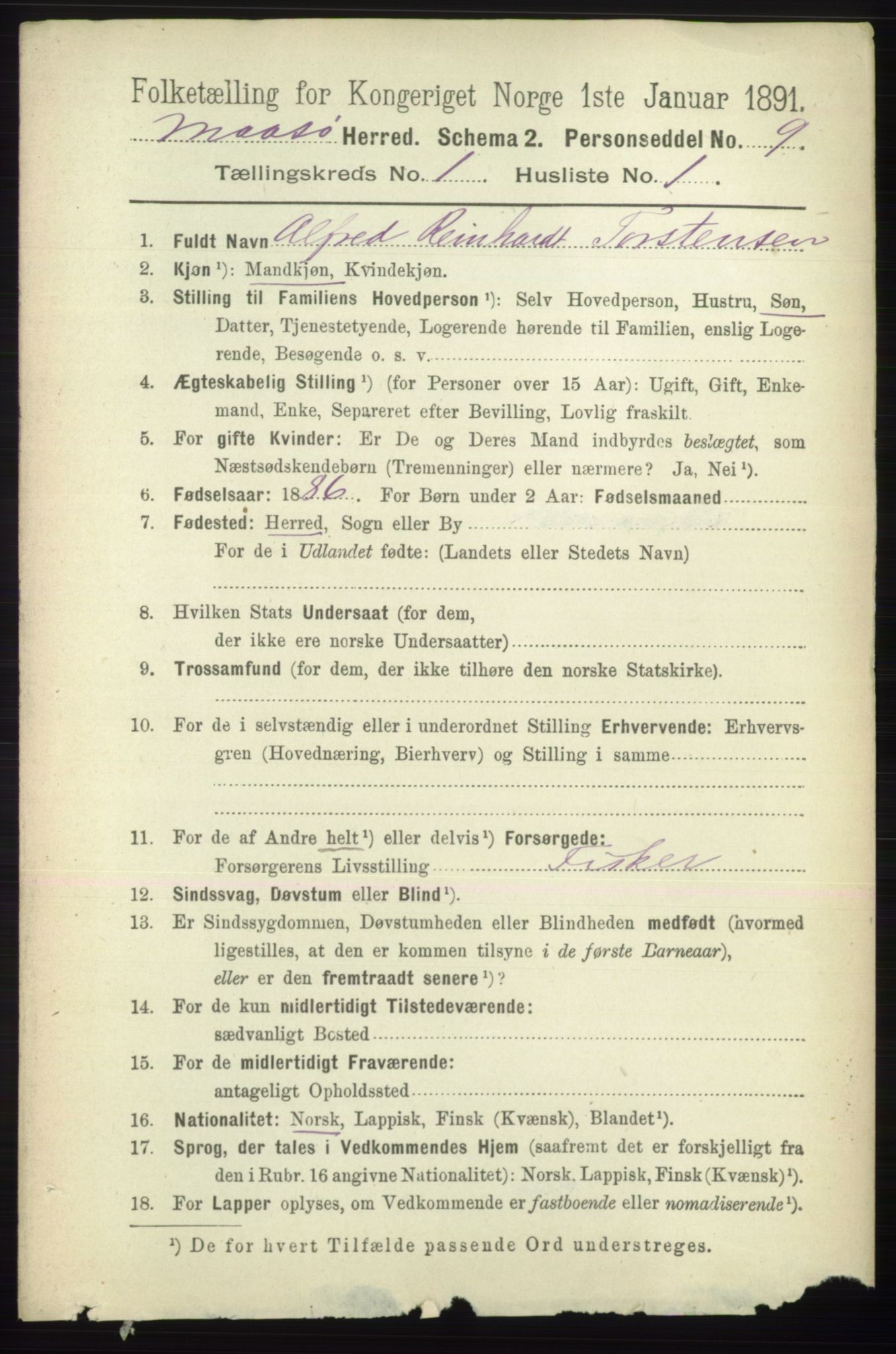 RA, 1891 census for 2018 Måsøy, 1891, p. 63