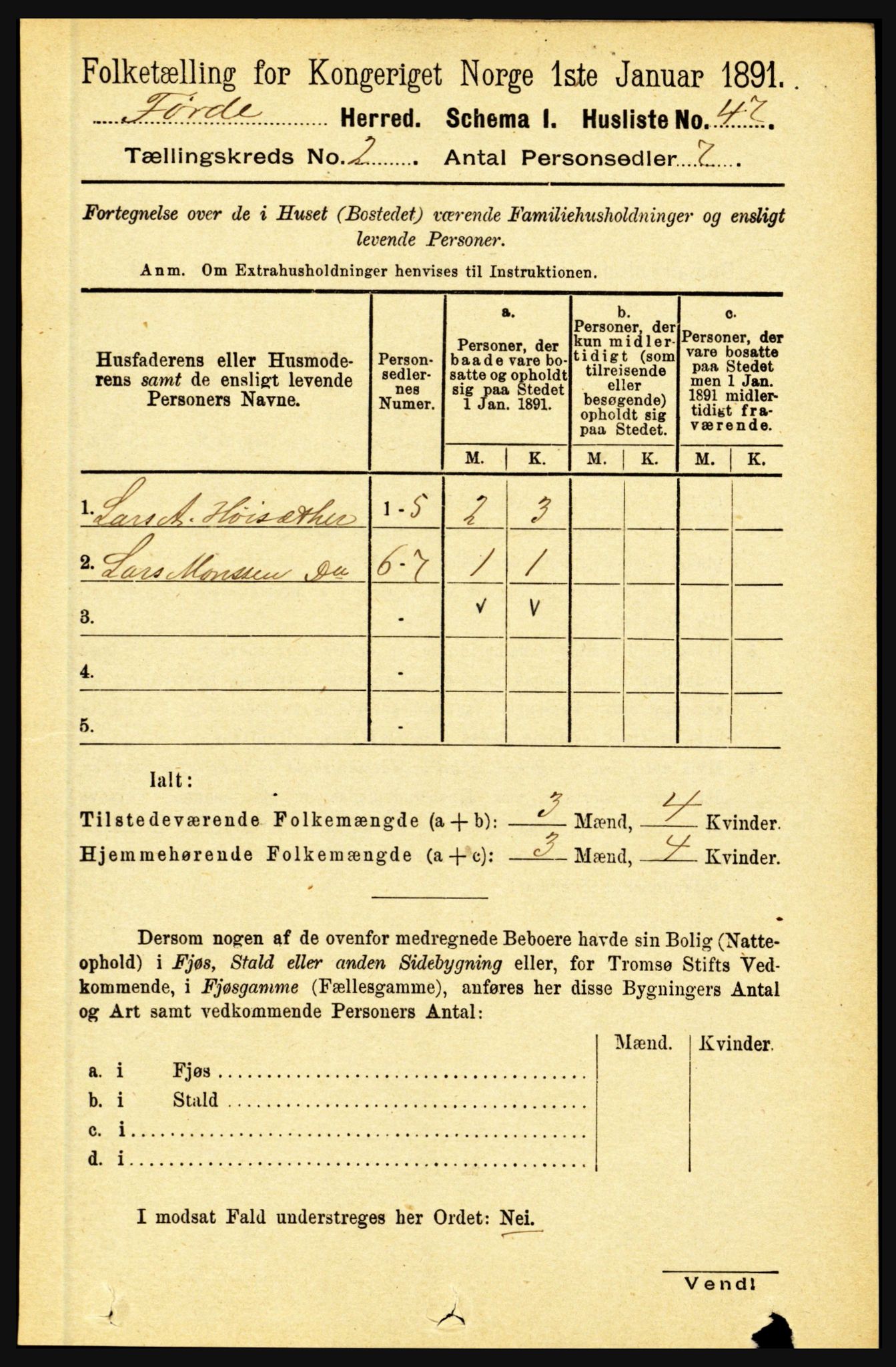 RA, 1891 census for 1432 Førde, 1891, p. 450