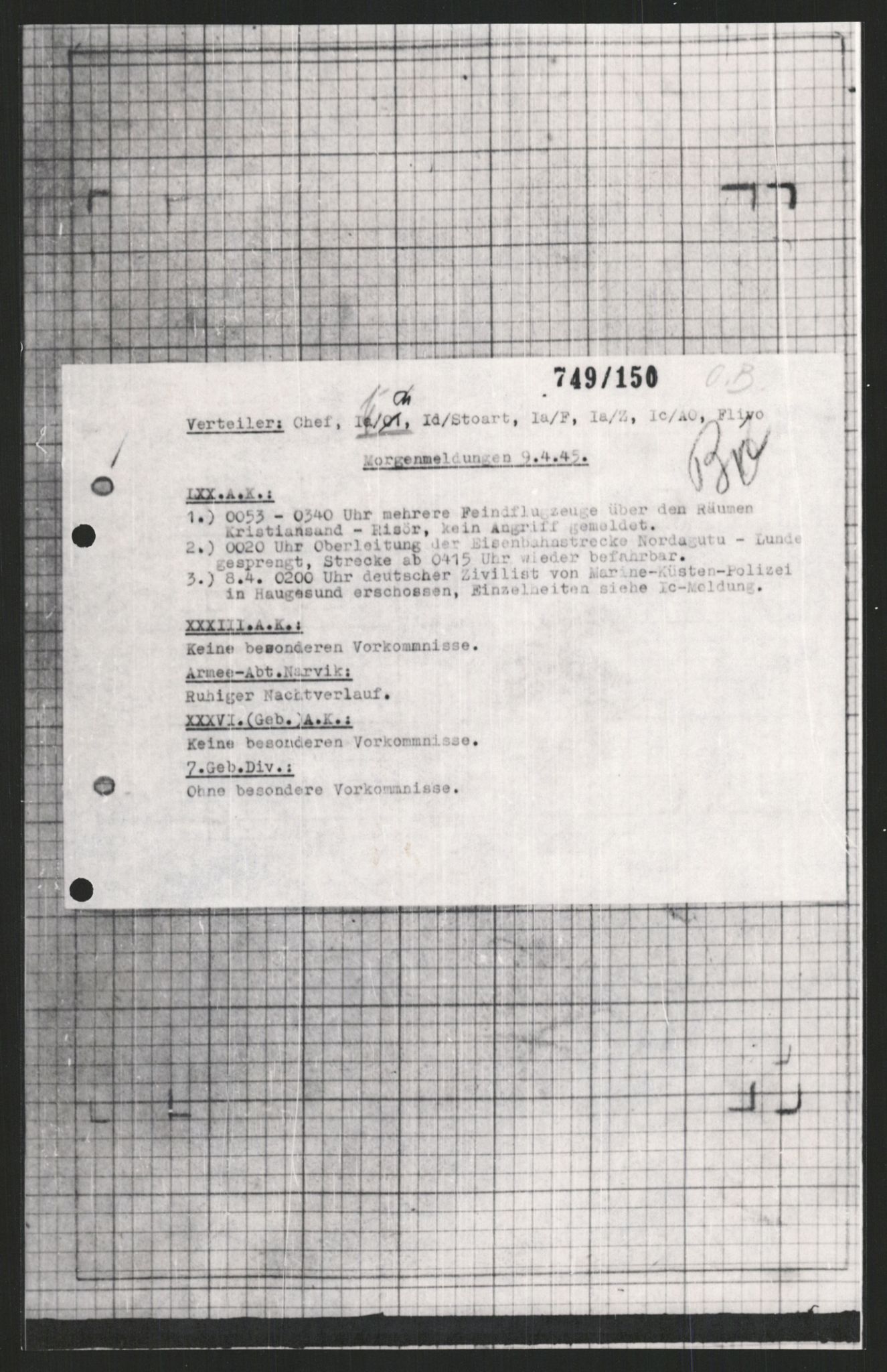 Forsvarets Overkommando. 2 kontor. Arkiv 11.4. Spredte tyske arkivsaker, AV/RA-RAFA-7031/D/Dar/Dara/L0009: Krigsdagbøker for 20. Gebirgs-Armee-Oberkommando (AOK 20), 1940-1945, p. 160