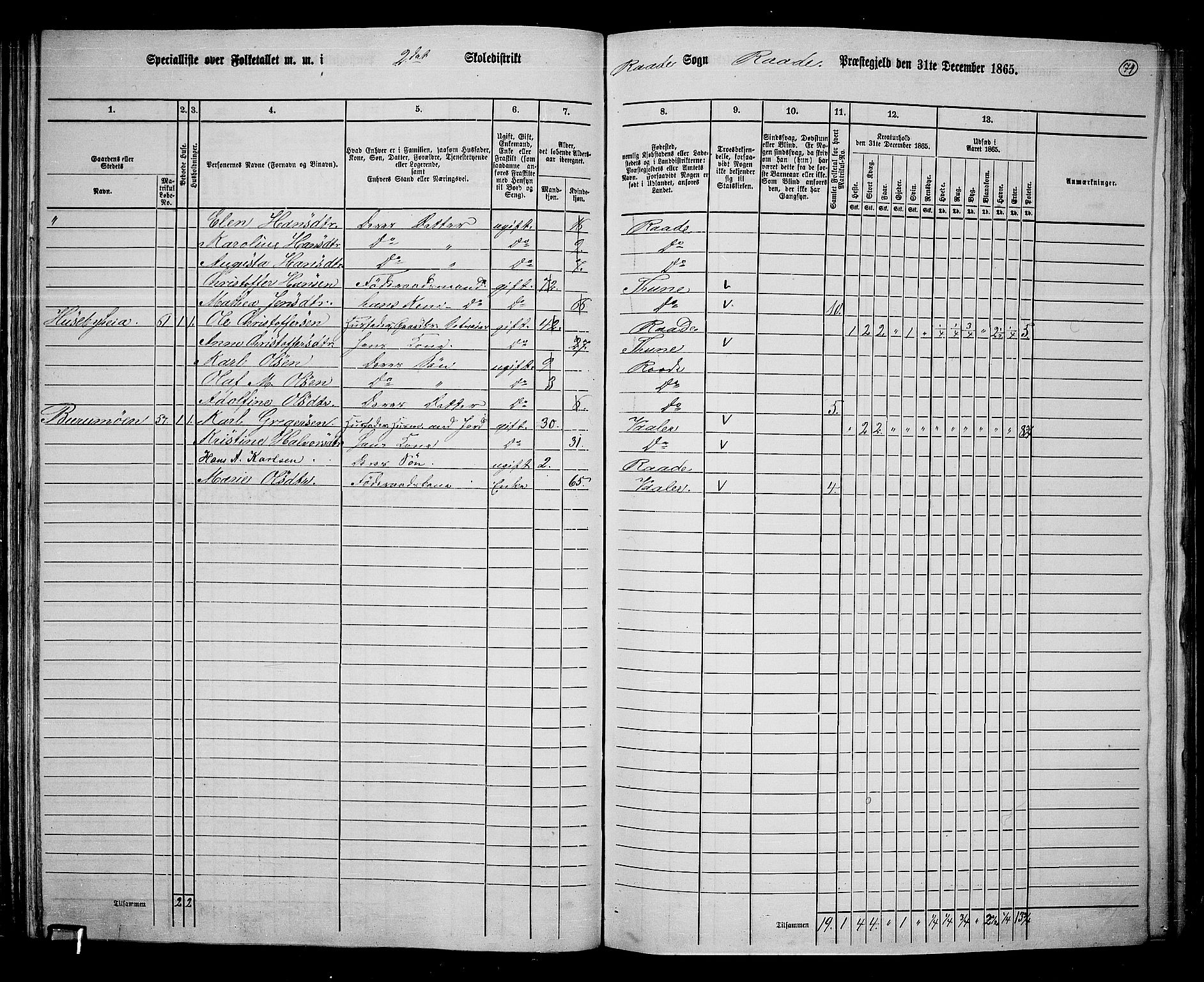 RA, 1865 census for Råde, 1865, p. 68