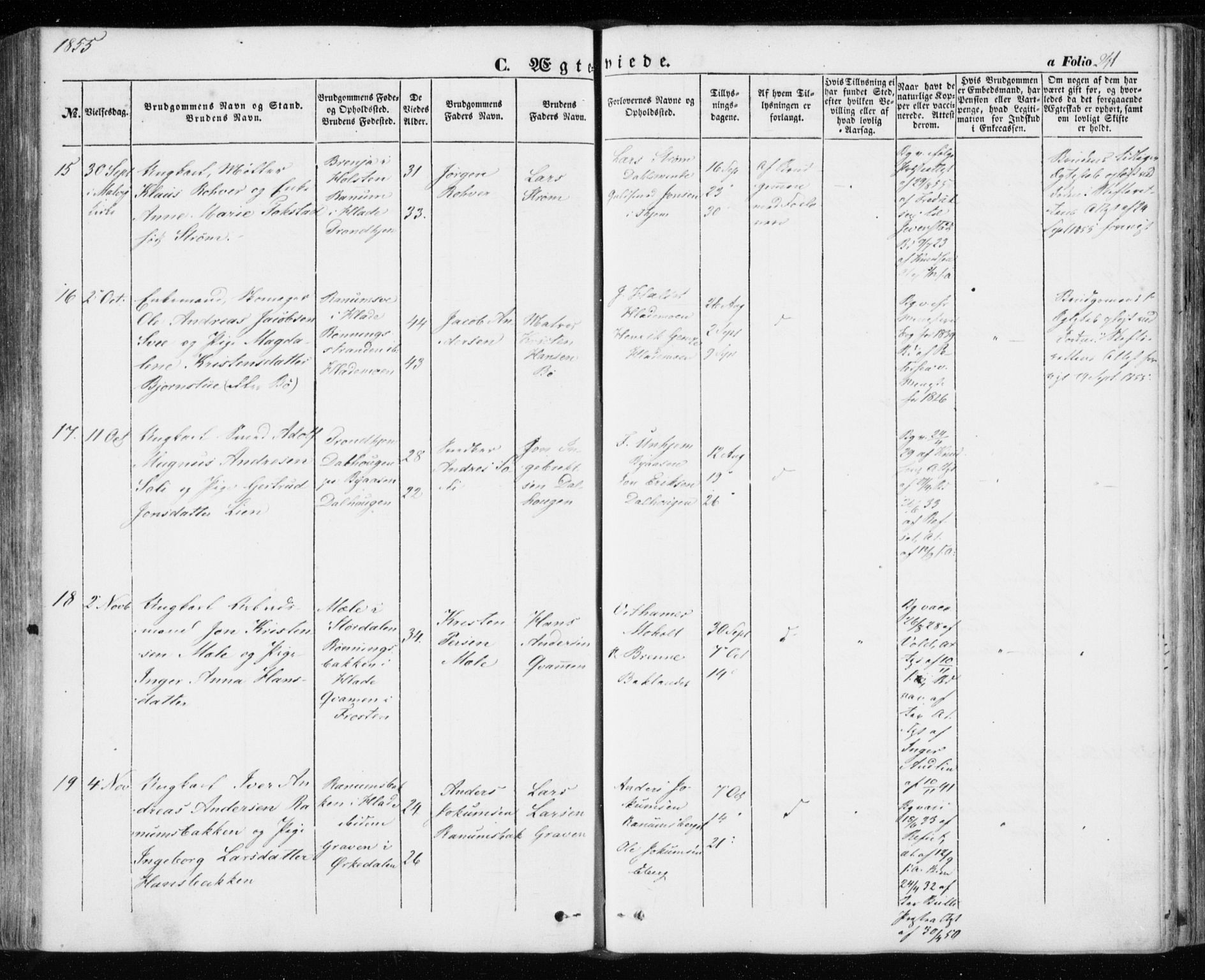 Ministerialprotokoller, klokkerbøker og fødselsregistre - Sør-Trøndelag, AV/SAT-A-1456/606/L0291: Parish register (official) no. 606A06, 1848-1856, p. 241
