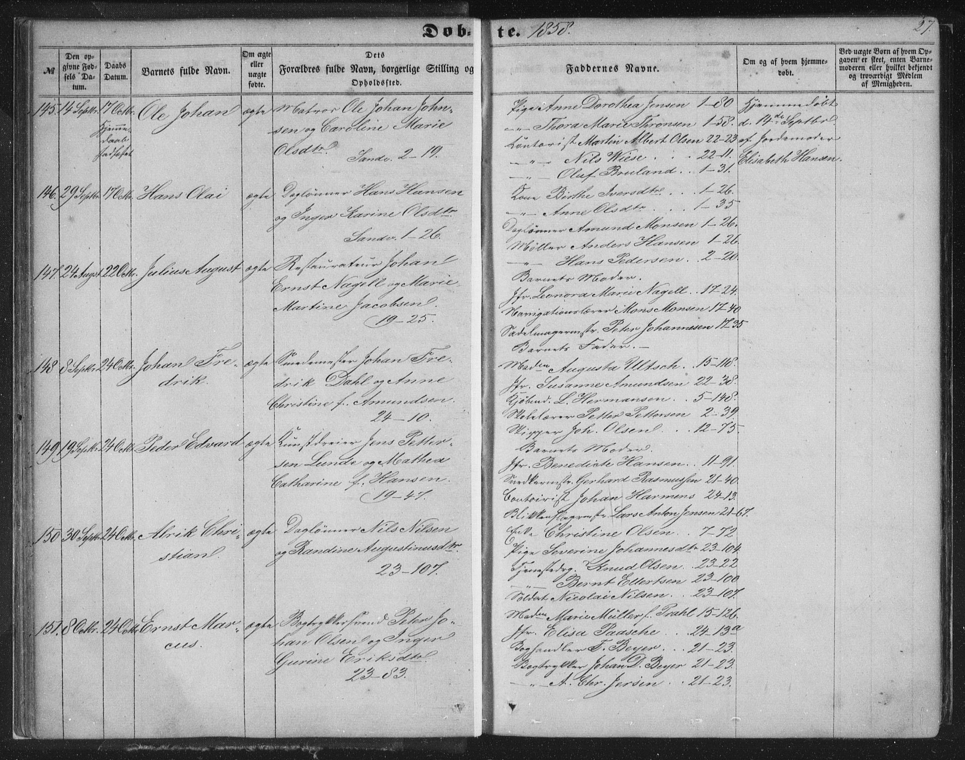 Korskirken sokneprestembete, SAB/A-76101/H/Haa/L0018: Parish register (official) no. B 4, 1857-1866, p. 27