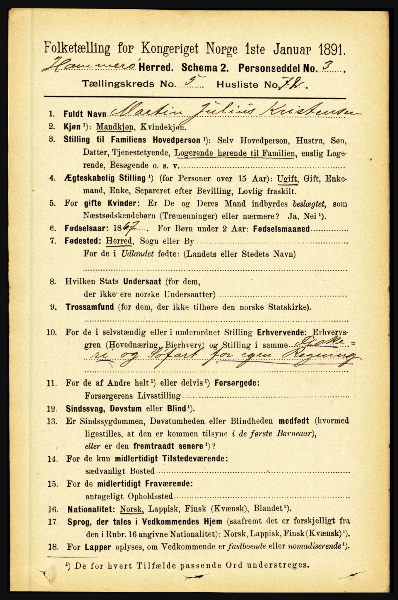 RA, 1891 census for 1849 Hamarøy, 1891, p. 2924