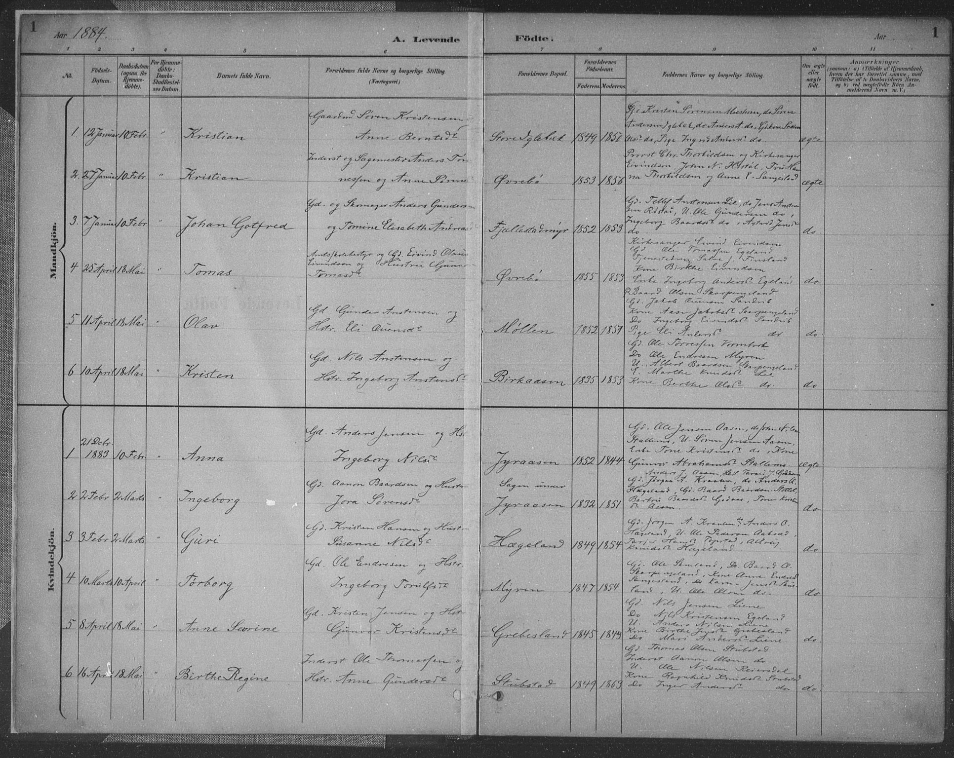 Vennesla sokneprestkontor, SAK/1111-0045/Fa/Fac/L0009: Parish register (official) no. A 9, 1884-1901, p. 1