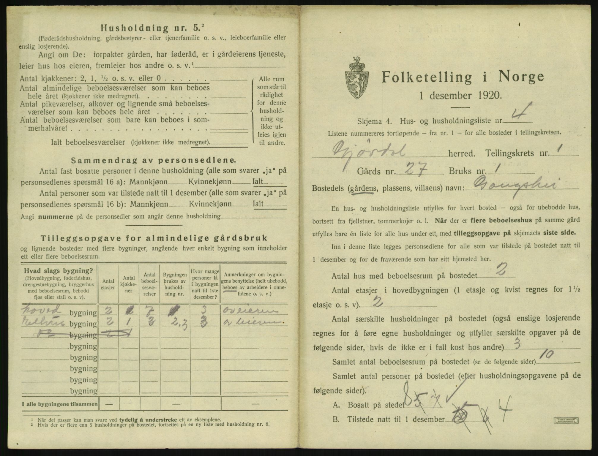 SAK, 1920 census for Gjøvdal, 1920, p. 28