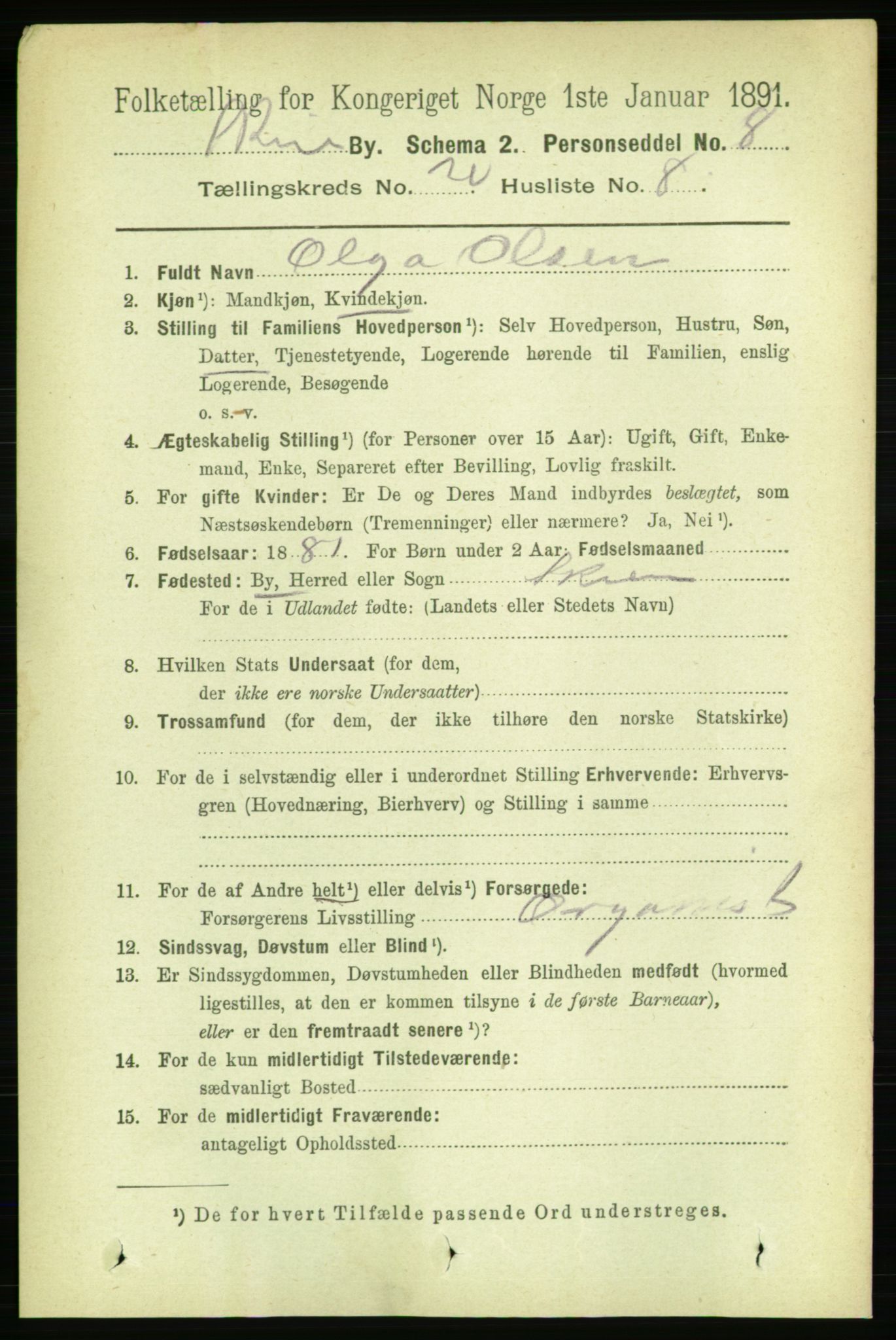 RA, 1891 census for 0806 Skien, 1891, p. 5184