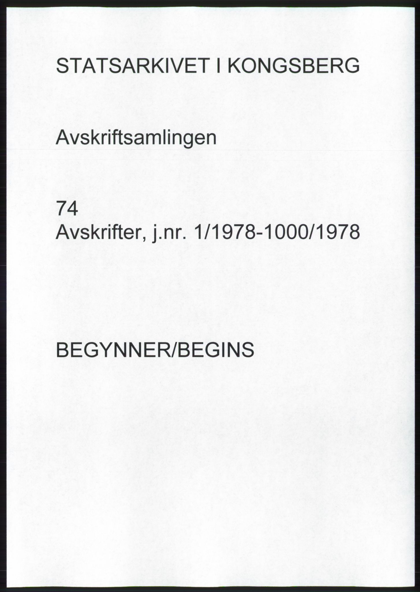 Statsarkivet i Kongsberg, SAKO/A-0001, 1978, p. 1