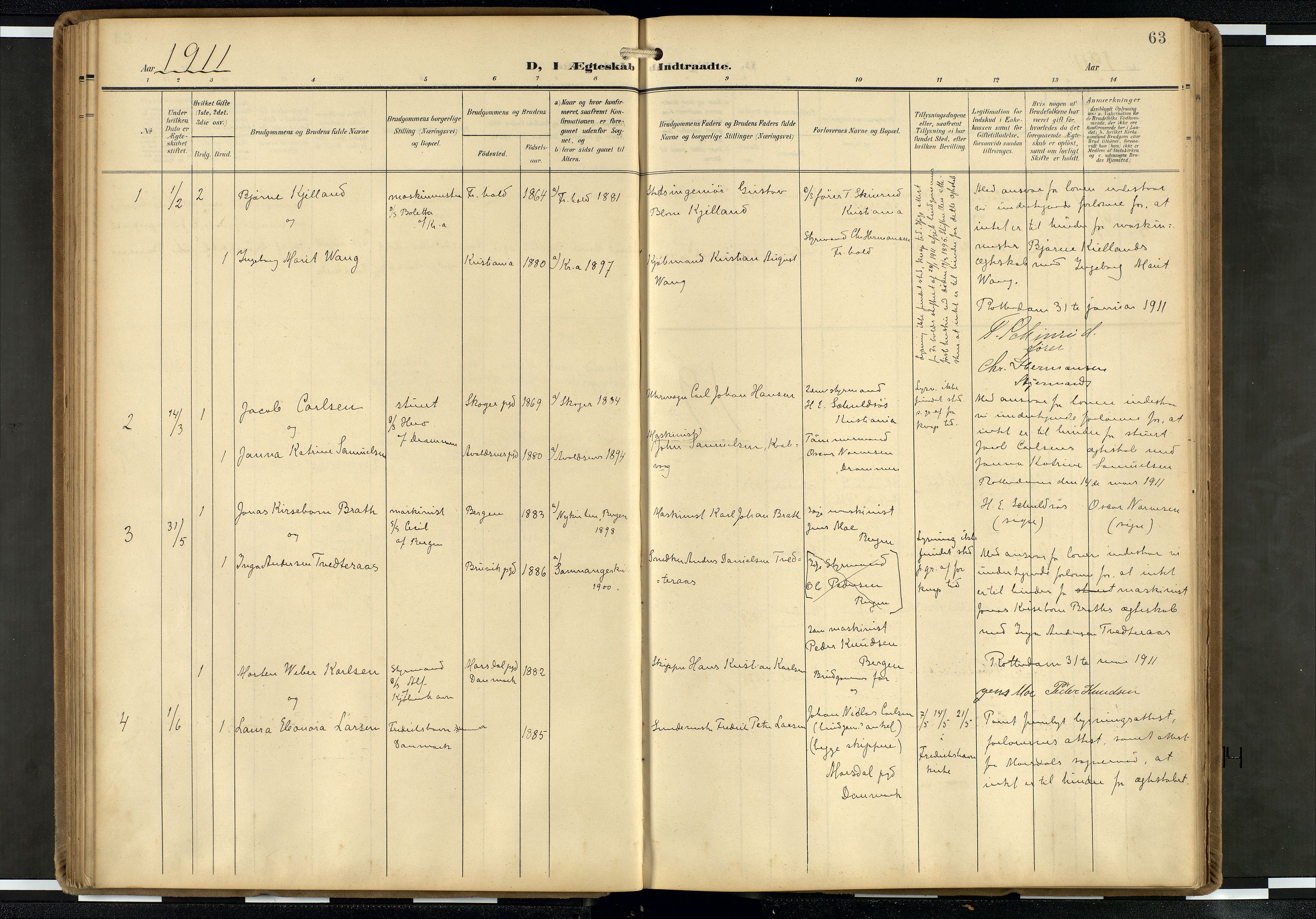 Den norske sjømannsmisjon i utlandet/Hollandske havner (Amsterdam-Rotterdam-Europort), AV/SAB-SAB/PA-0106/H/Ha/Haa/L0003: Parish register (official) no. A 3, 1908-1927, p. 62b-63a