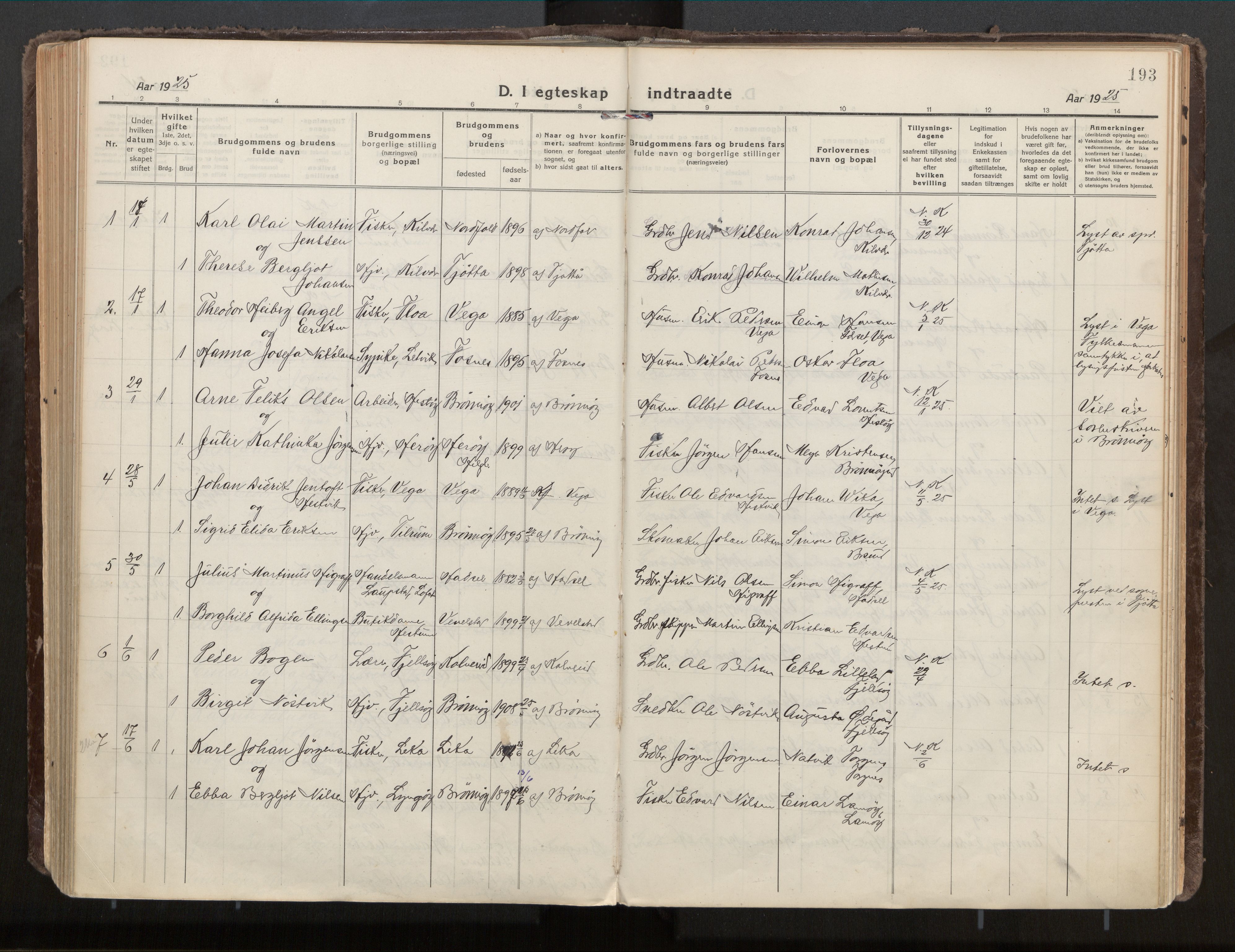 Ministerialprotokoller, klokkerbøker og fødselsregistre - Nordland, AV/SAT-A-1459/813/L0207a: Parish register (official) no. 813A18, 1919-1927, p. 193