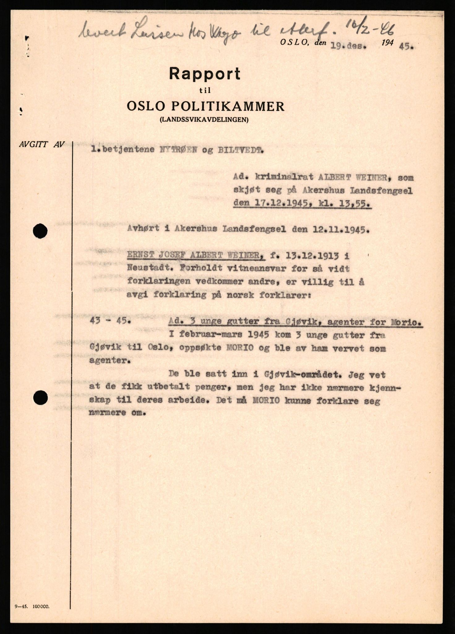 Forsvaret, Forsvarets overkommando II, AV/RA-RAFA-3915/D/Db/L0035: CI Questionaires. Tyske okkupasjonsstyrker i Norge. Tyskere., 1945-1946, p. 282