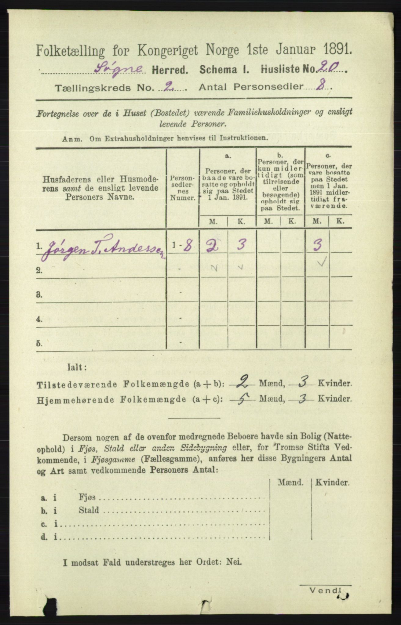 RA, 1891 census for 1018 Søgne, 1891, p. 154