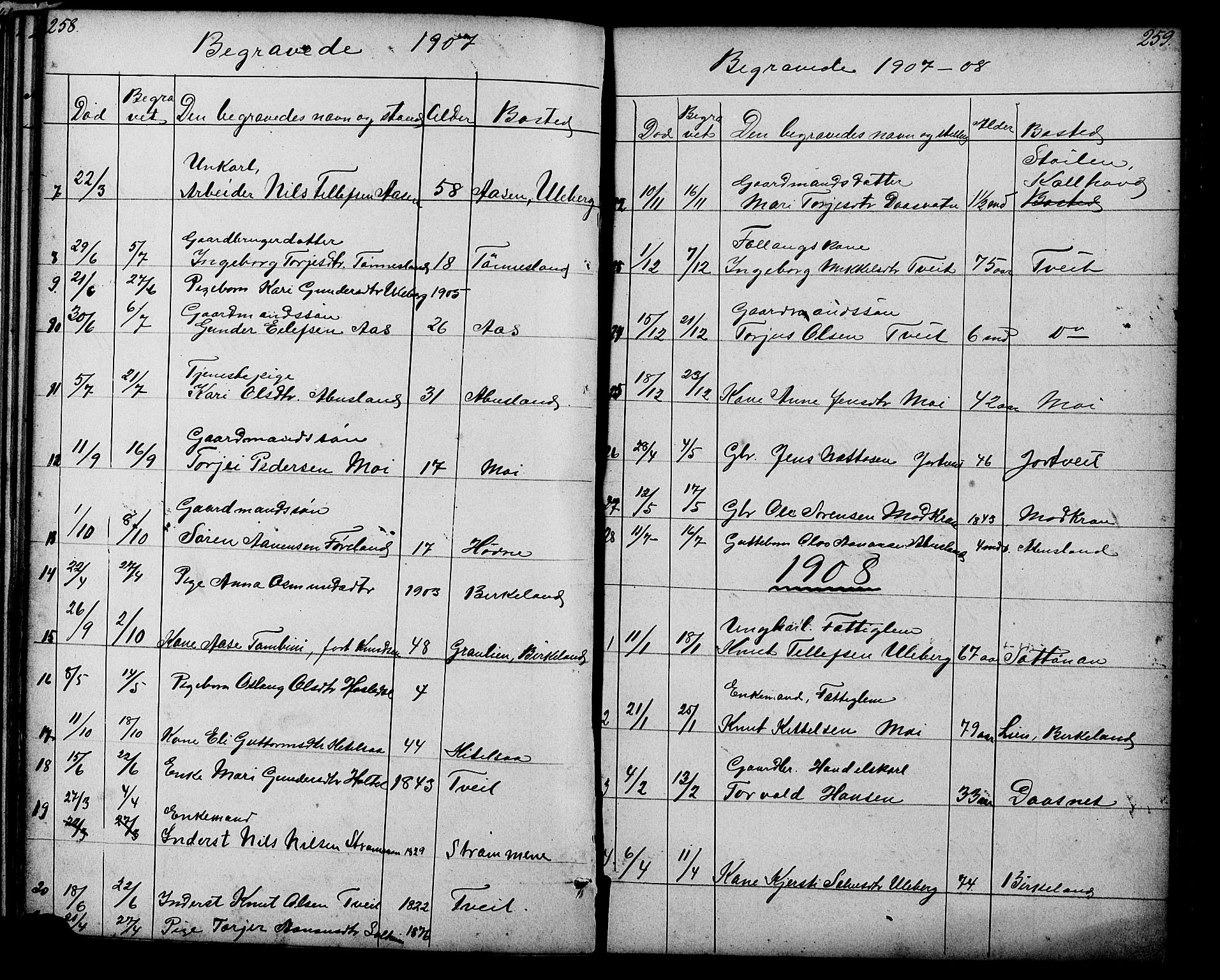 Evje sokneprestkontor, SAK/1111-0008/F/Fb/Fbb/L0002: Parish register (copy) no. B 2, 1879-1909, p. 258-259