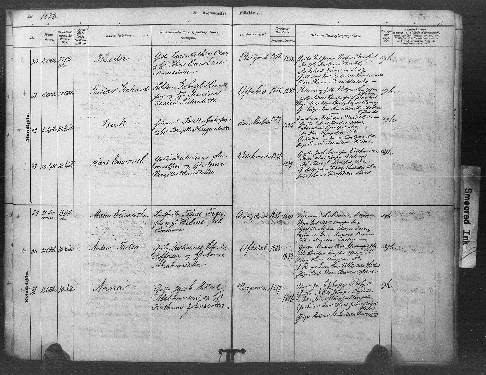 Lyngdal sokneprestkontor, AV/SAK-1111-0029/F/Fa/Fac/L0011: Parish register (official) no. A 11, 1878-1893, p. 7