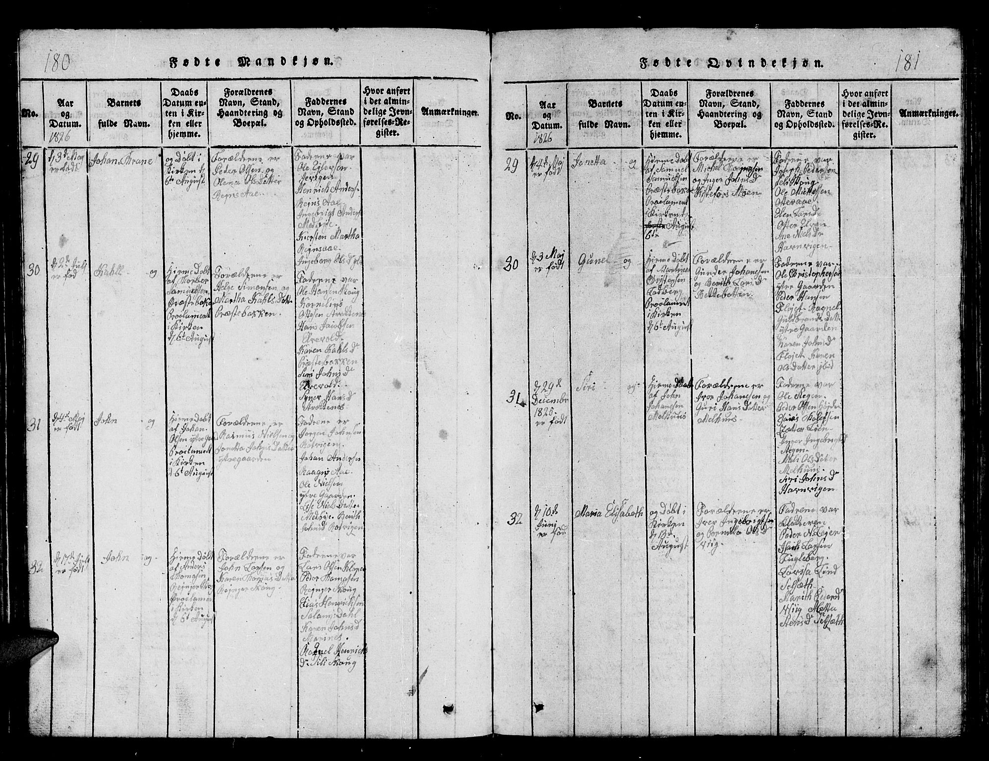 Ibestad sokneprestembete, SATØ/S-0077/H/Ha/Hab/L0002klokker: Parish register (copy) no. 2, 1821-1833, p. 180-181