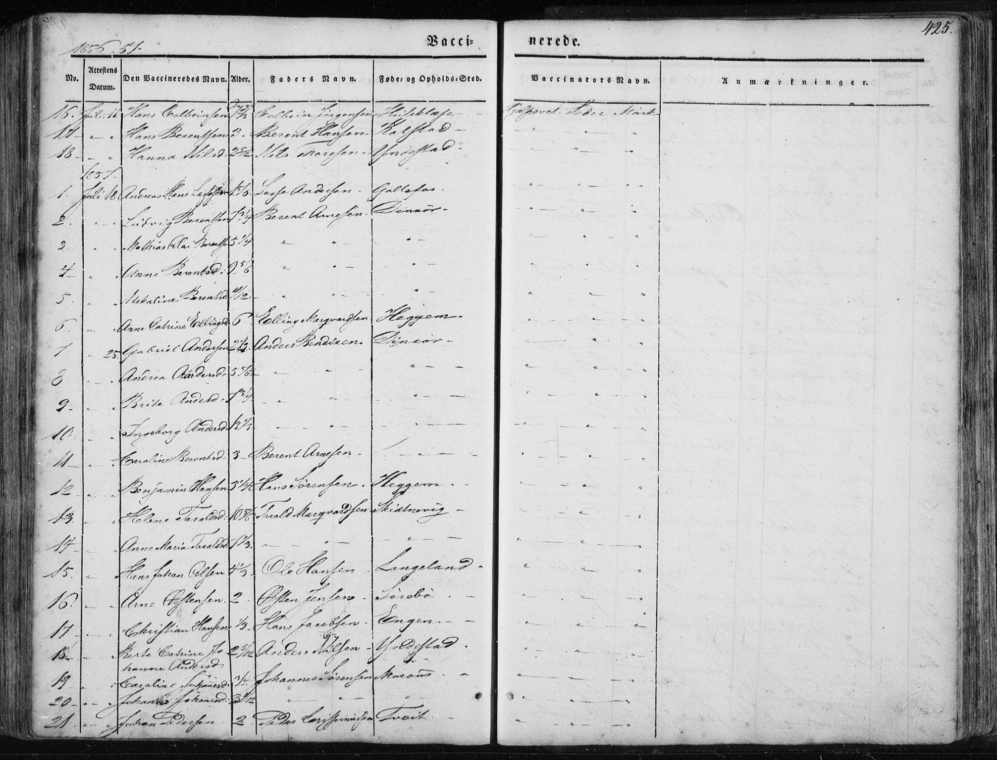 Fjaler sokneprestembete, AV/SAB-A-79801/H/Haa/Haaa/L0006: Parish register (official) no. A 6, 1835-1884, p. 425