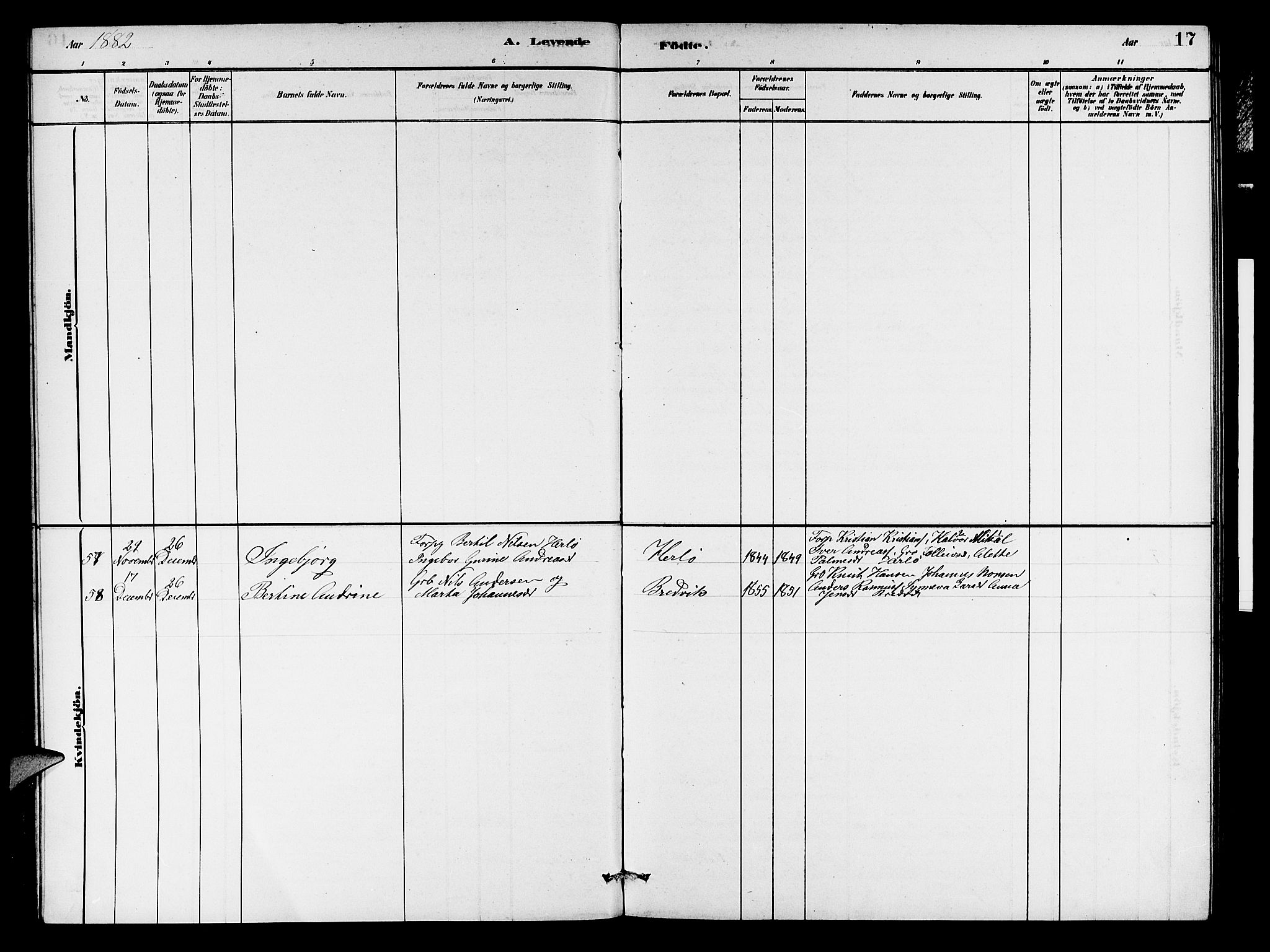 Herdla Sokneprestembete, AV/SAB-A-75701/H/Hab: Parish register (copy) no. A 2, 1881-1888, p. 17