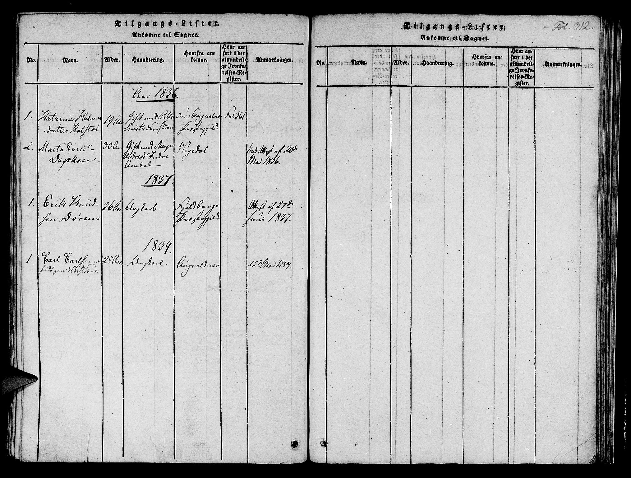 Nedstrand sokneprestkontor, SAST/A-101841/01/IV: Parish register (official) no. A 6, 1816-1838, p. 312