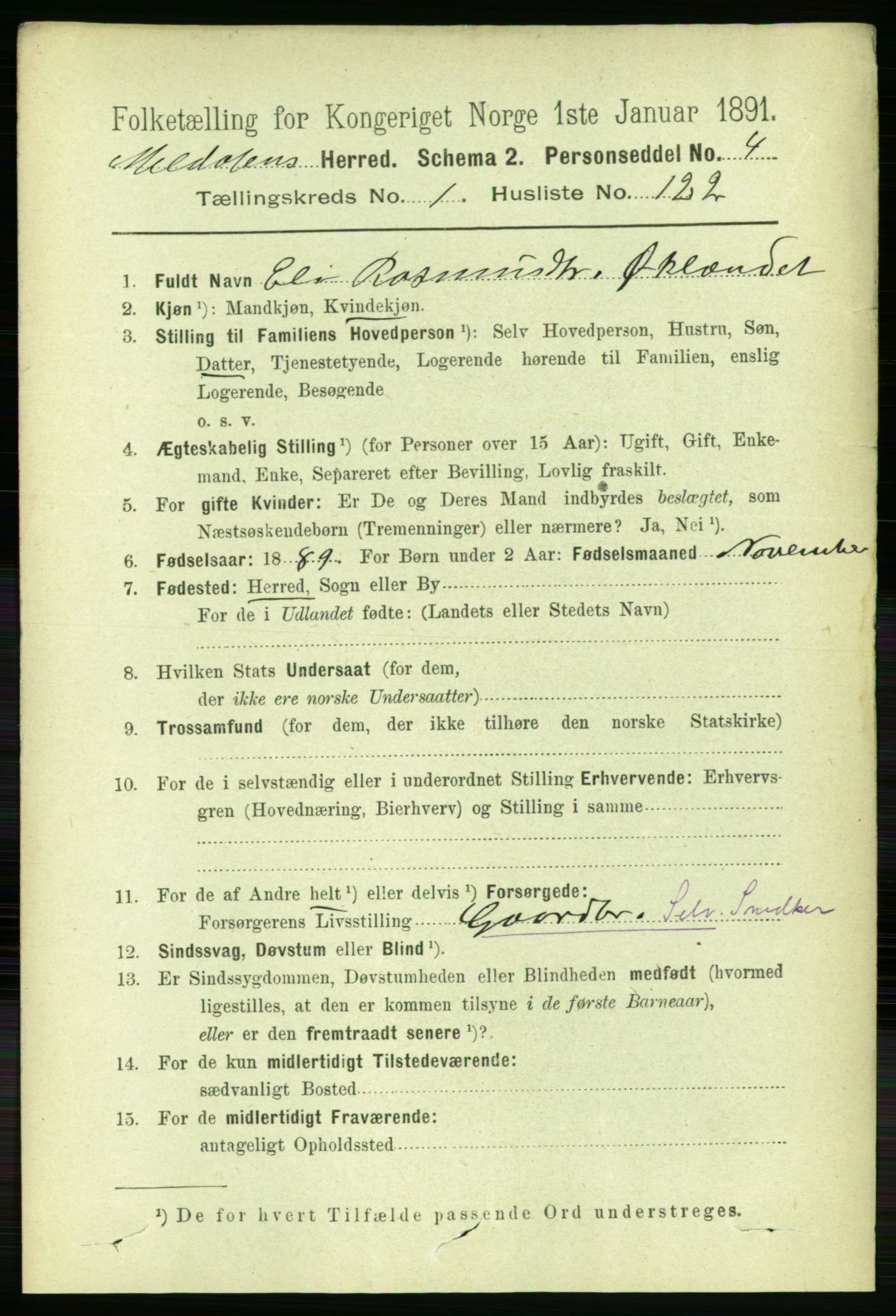 RA, 1891 census for 1636 Meldal, 1891, p. 937