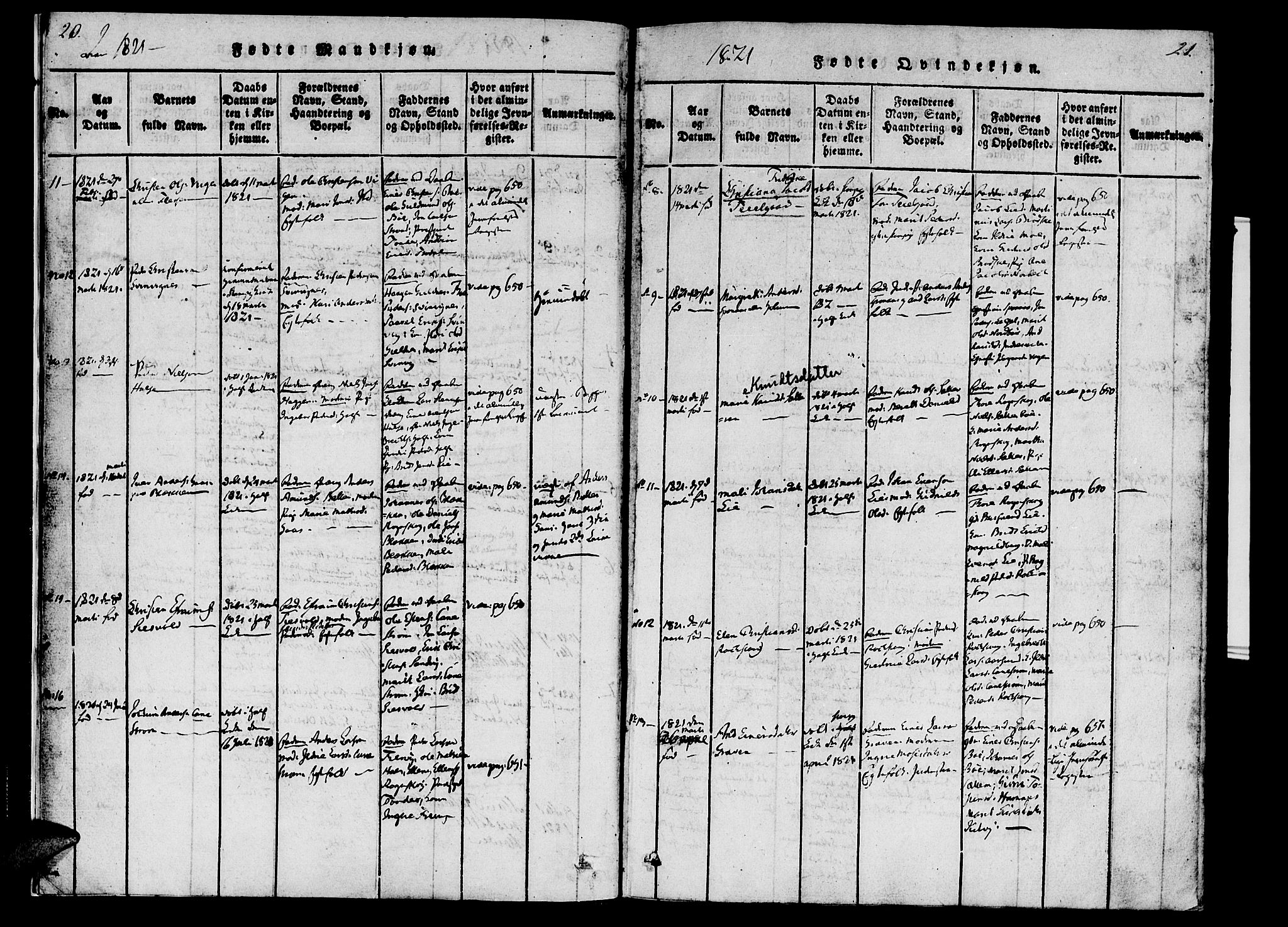 Ministerialprotokoller, klokkerbøker og fødselsregistre - Møre og Romsdal, AV/SAT-A-1454/592/L1023: Parish register (official) no. 592A02, 1820-1830, p. 20-21