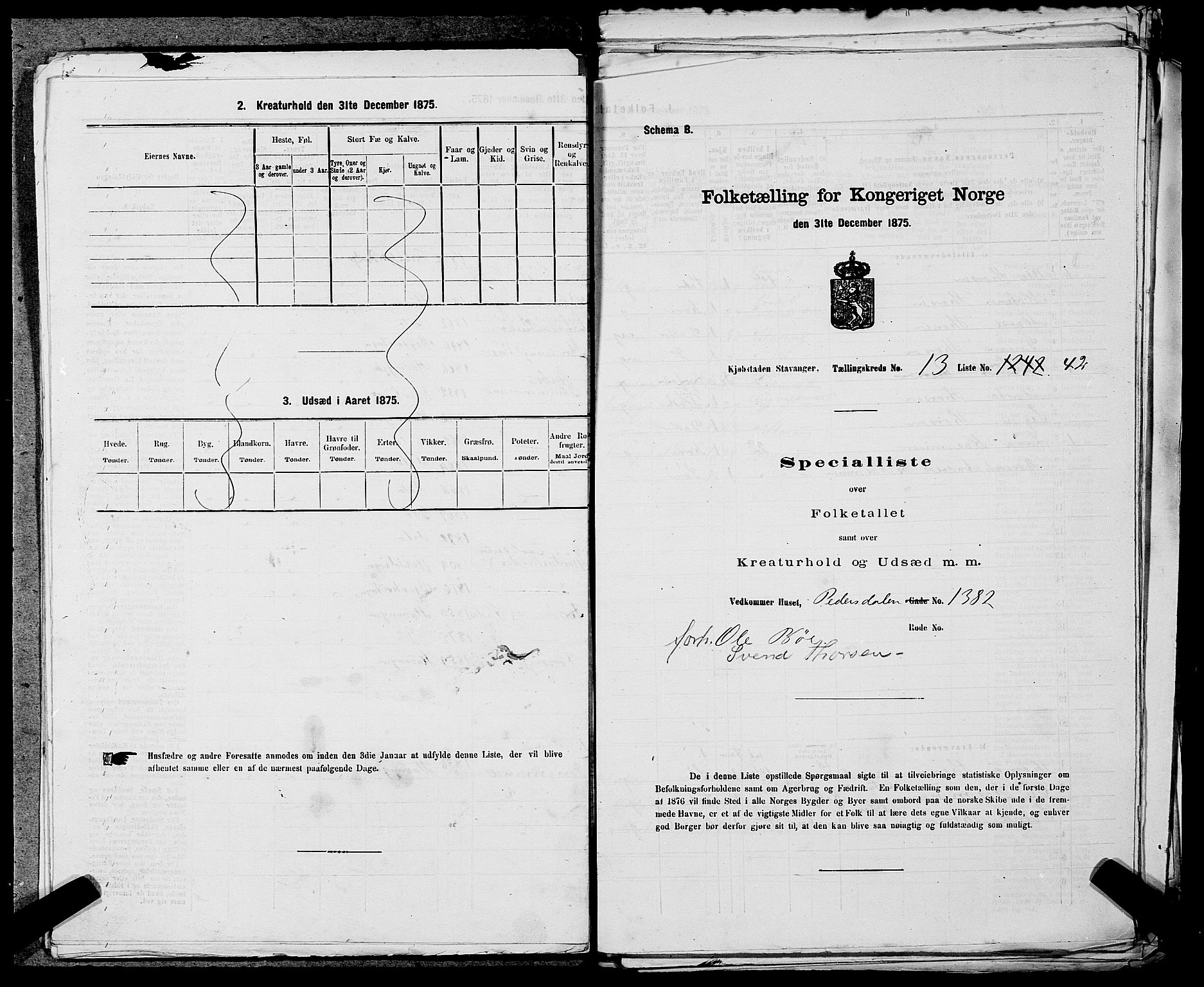 SAST, 1875 census for 1103 Stavanger, 1875, p. 2597