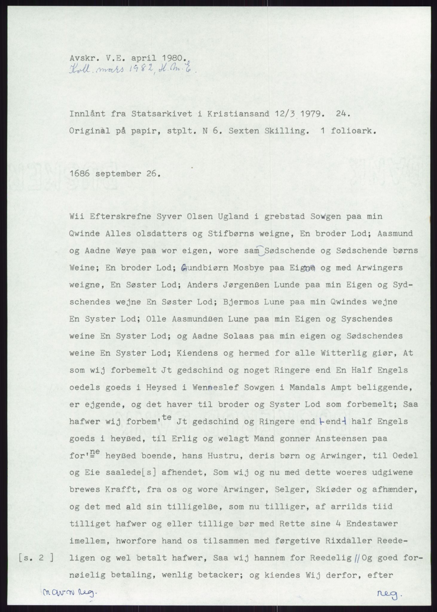 Samlinger til kildeutgivelse, Diplomavskriftsamlingen, RA/EA-4053/H/Ha, p. 3046