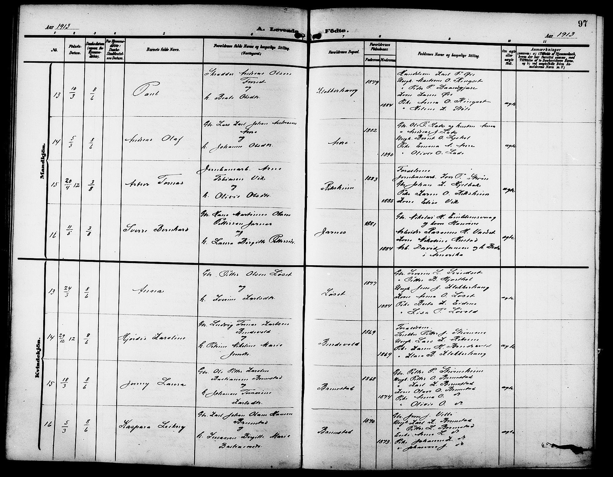 Ministerialprotokoller, klokkerbøker og fødselsregistre - Møre og Romsdal, AV/SAT-A-1454/523/L0341: Parish register (copy) no. 523C04, 1903-1916, p. 97