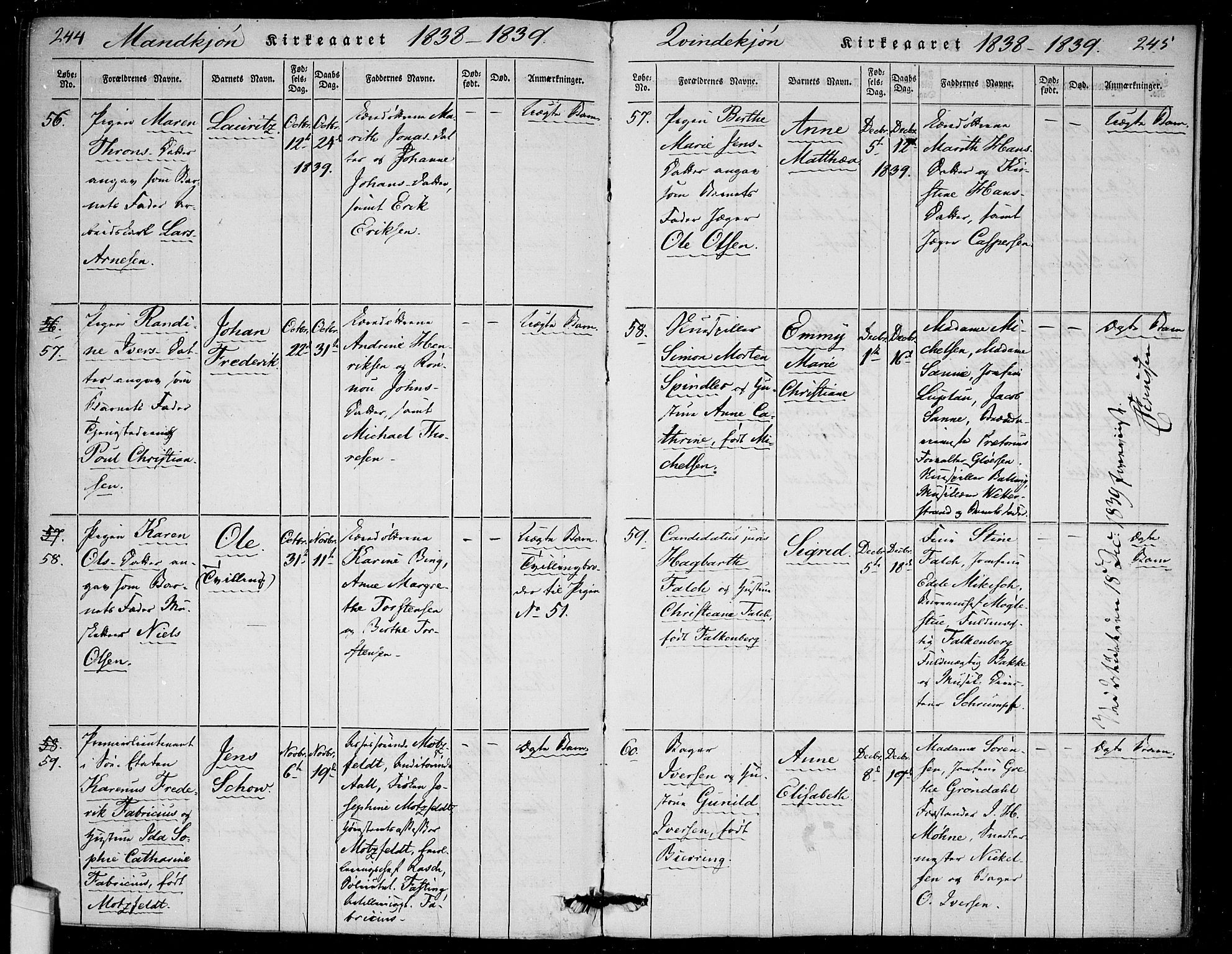 Rikshospitalet prestekontor Kirkebøker, SAO/A-10309b/F/L0002: Parish register (official) no. 2, 1832-1840, p. 244-245