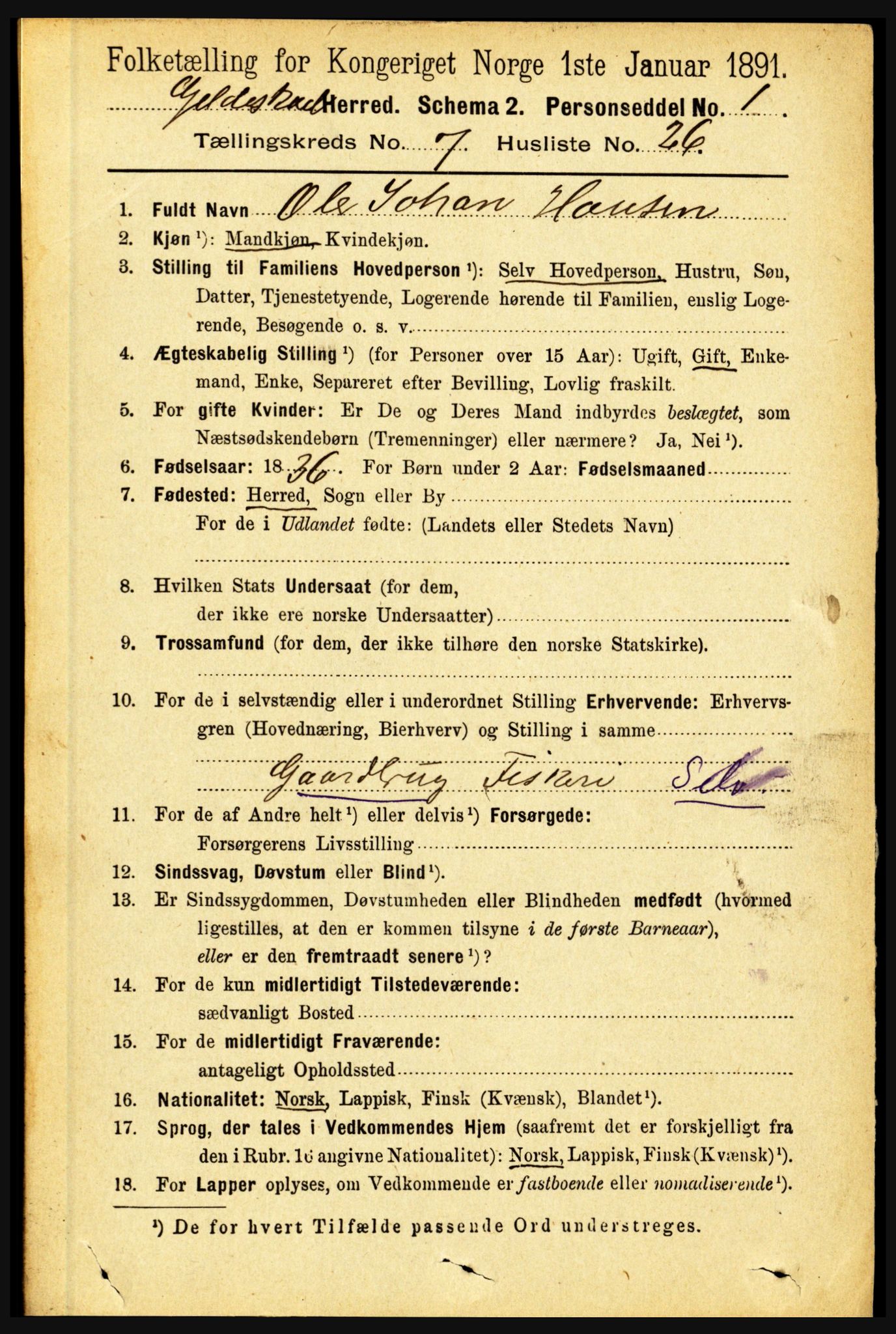 RA, 1891 census for 1838 Gildeskål, 1891, p. 2359