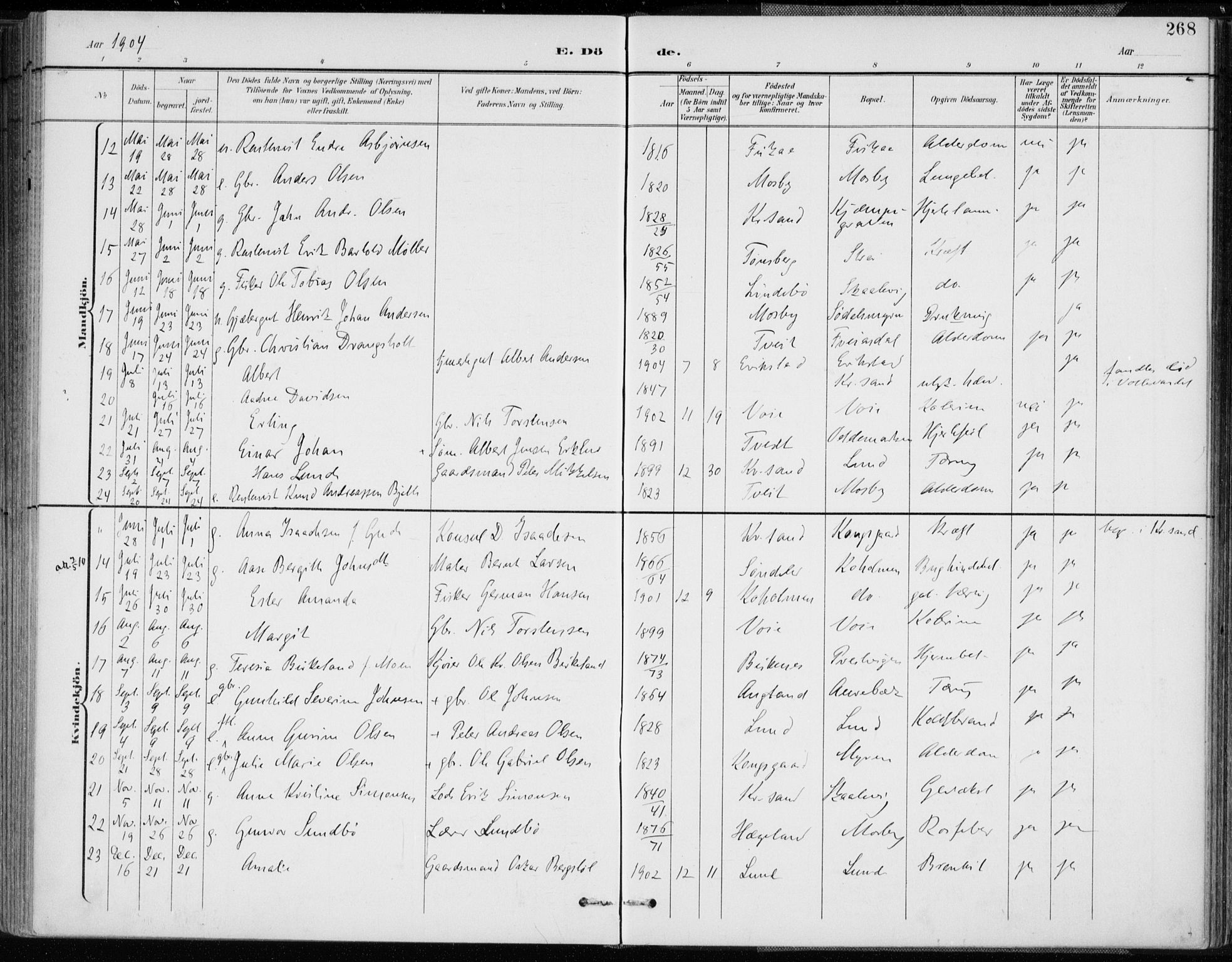 Oddernes sokneprestkontor, SAK/1111-0033/F/Fa/Faa/L0010: Parish register (official) no. A 10, 1897-1911, p. 268