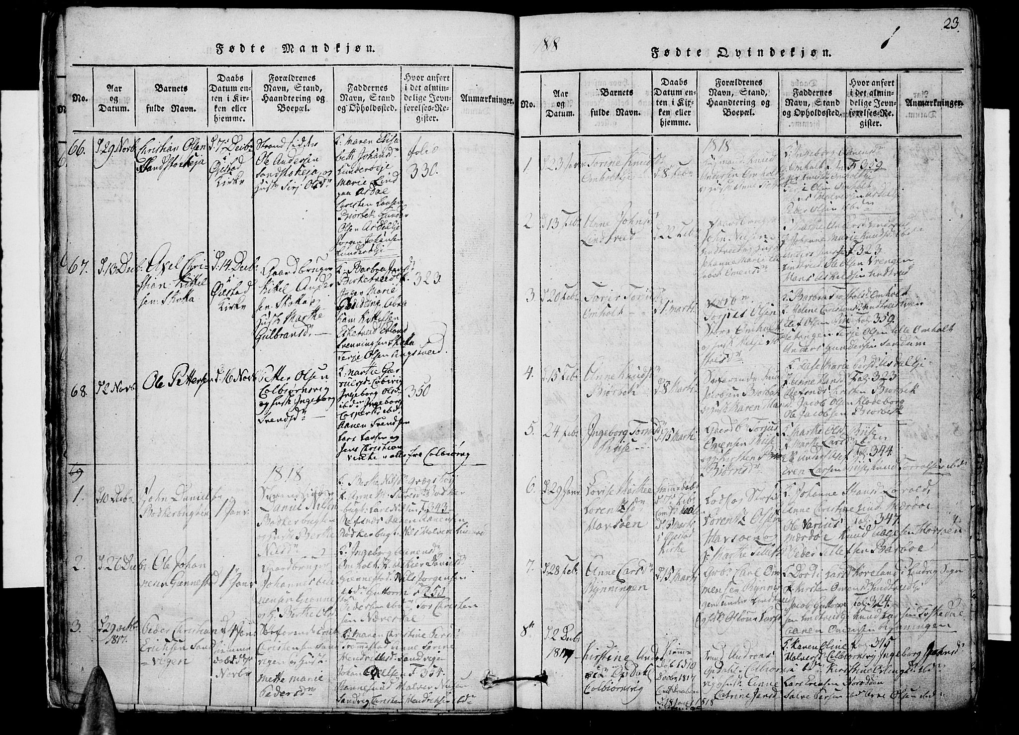 Øyestad sokneprestkontor, SAK/1111-0049/F/Fb/L0003: Parish register (copy) no. B 3, 1816-1827, p. 23