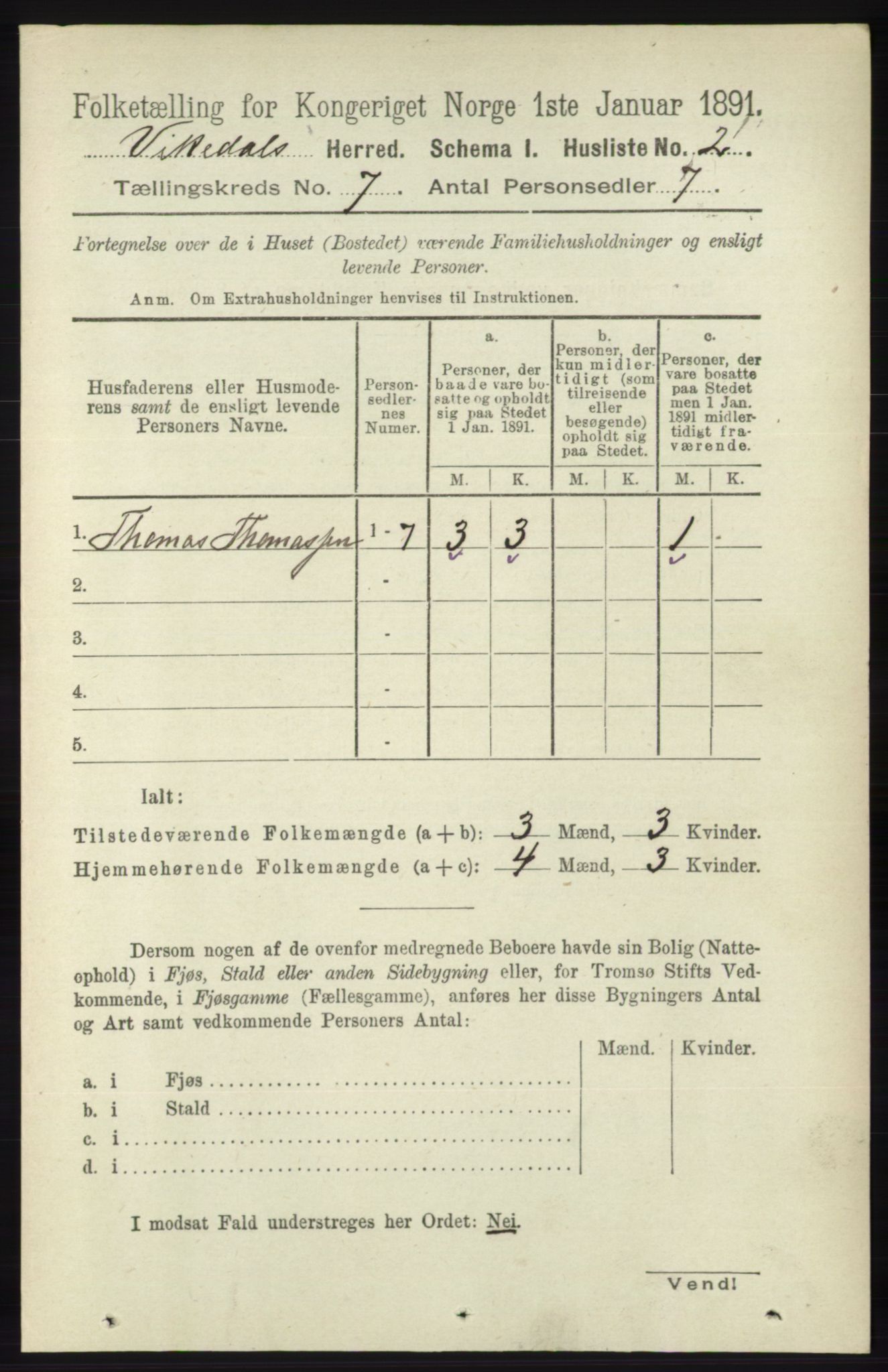 RA, 1891 census for 1157 Vikedal, 1891, p. 1994