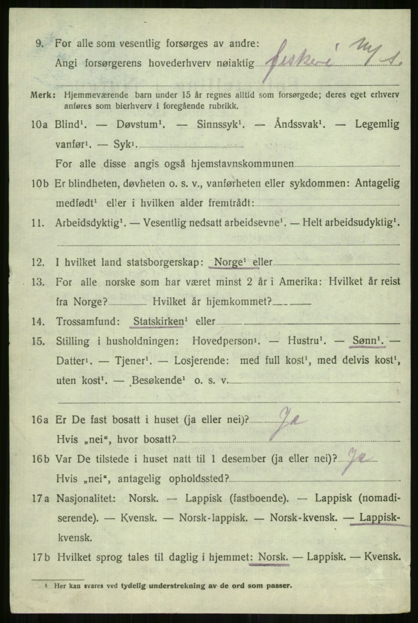 SATØ, 1920 census for Lyngen, 1920, p. 10060