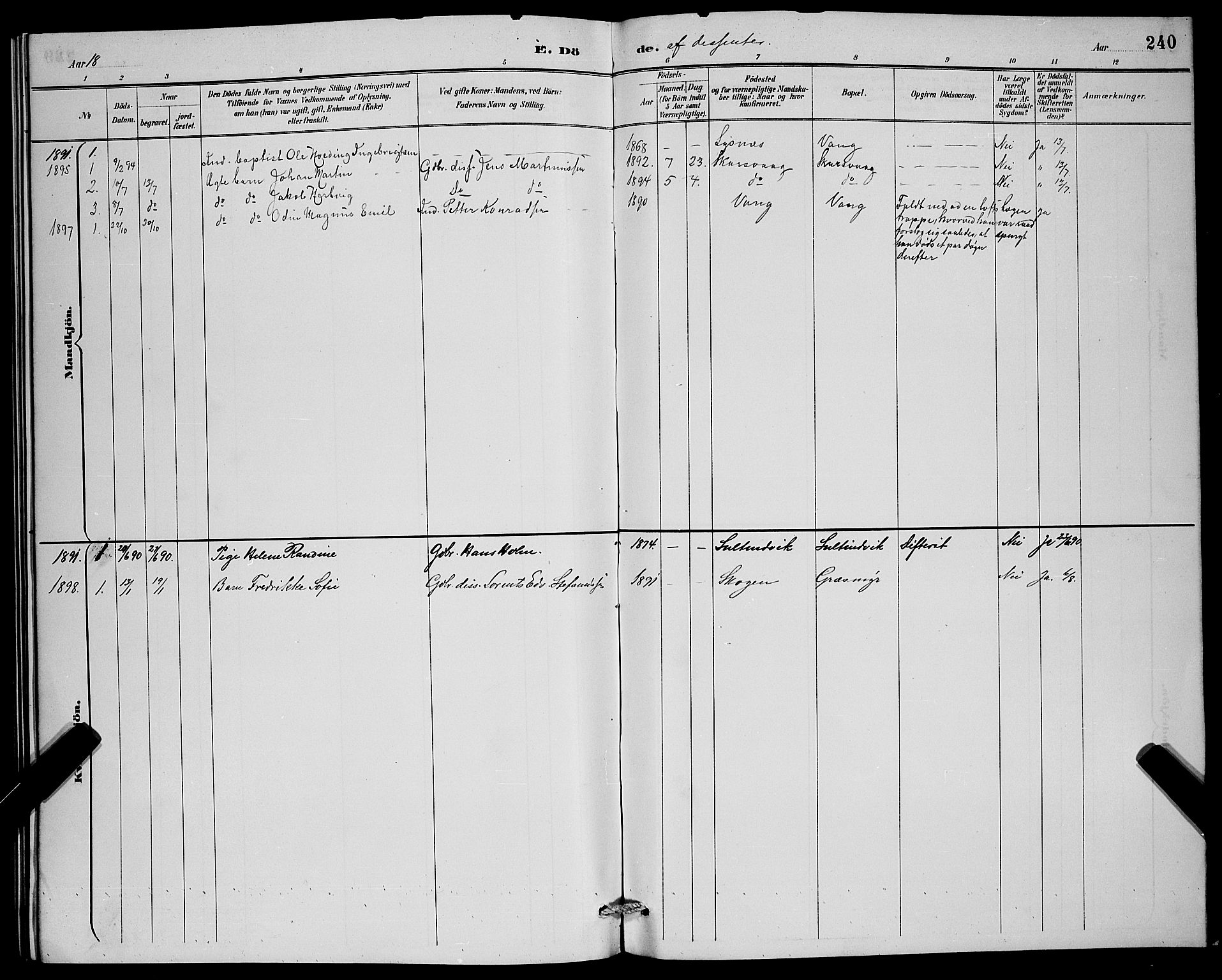 Lenvik sokneprestembete, SATØ/S-1310/H/Ha/Hab/L0007klokker: Parish register (copy) no. 7, 1890-1898, p. 240