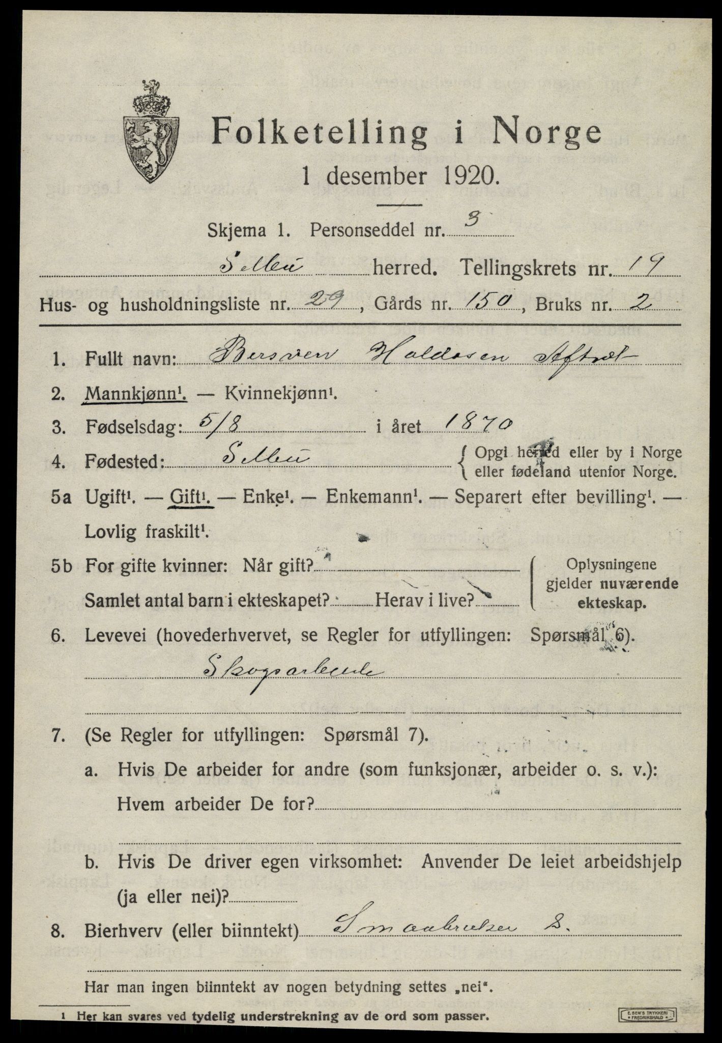 SAT, 1920 census for Selbu, 1920, p. 10194