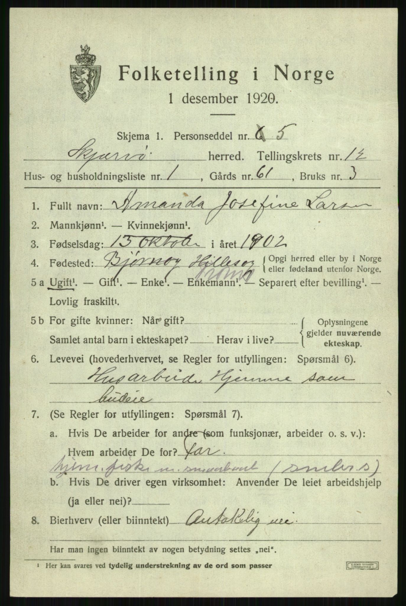 SATØ, 1920 census for Skjervøy, 1920, p. 6001