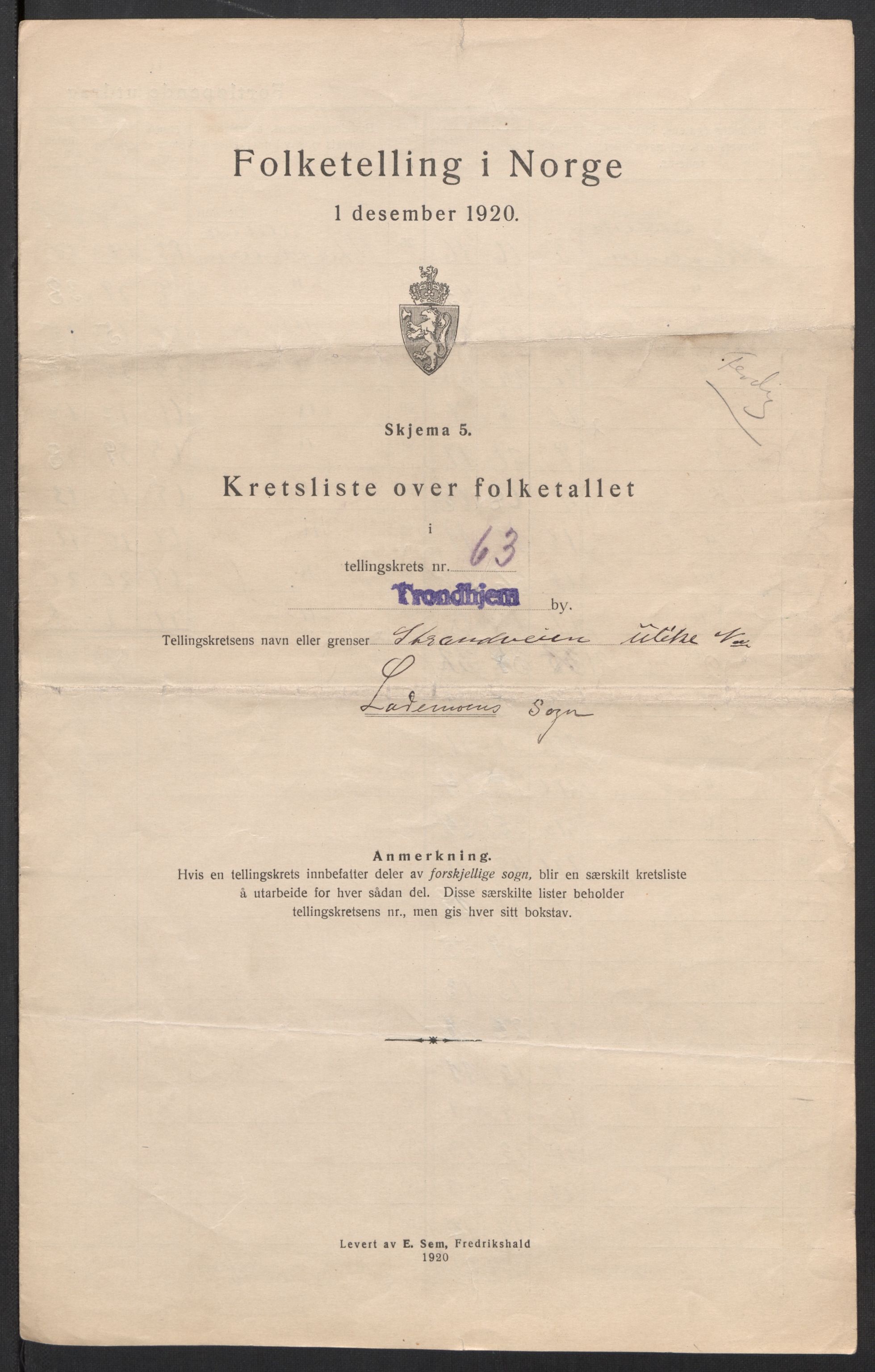 SAT, 1920 census for Trondheim, 1920, p. 203